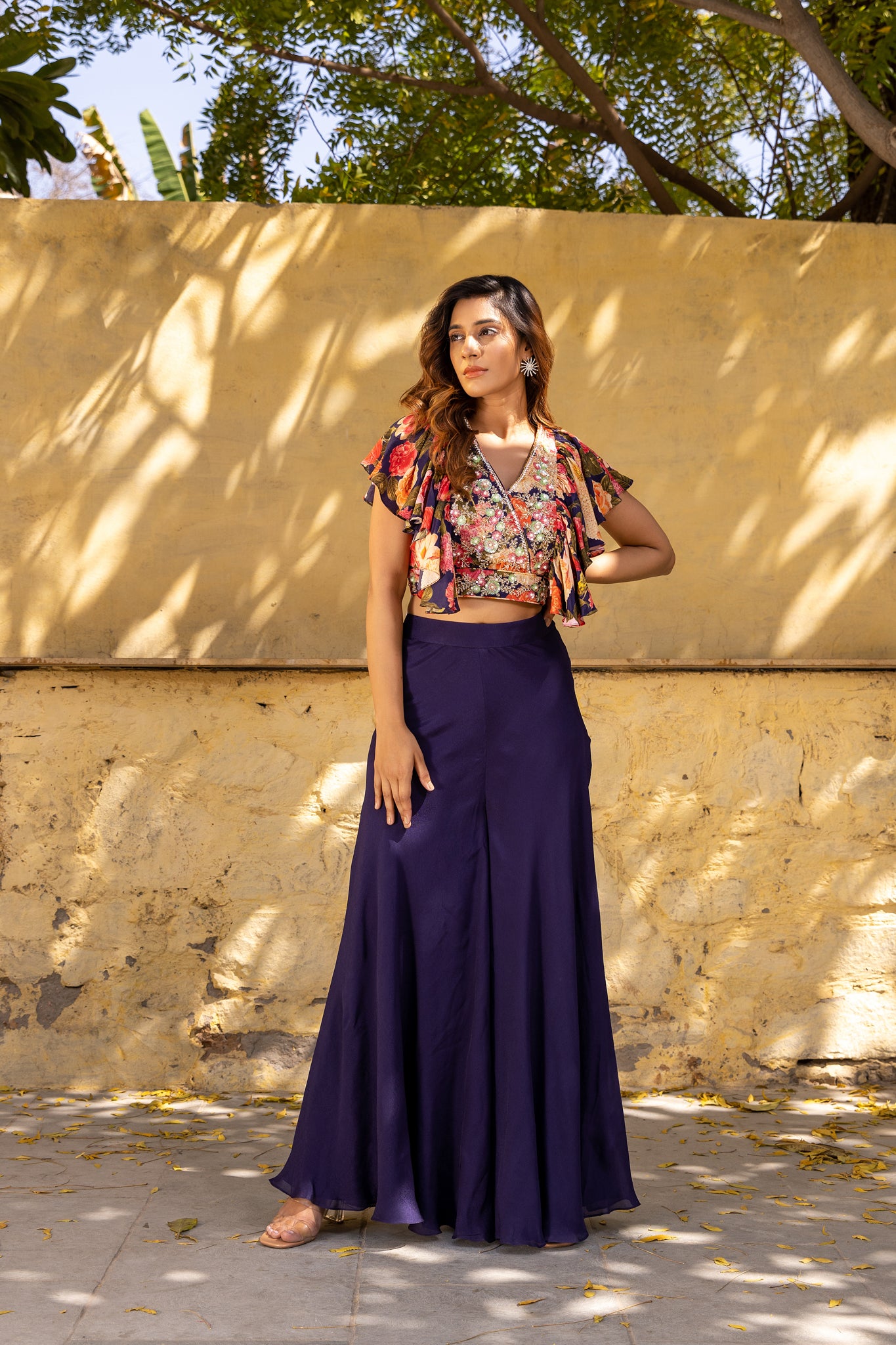 Purple Georgette Pleated Pant Set