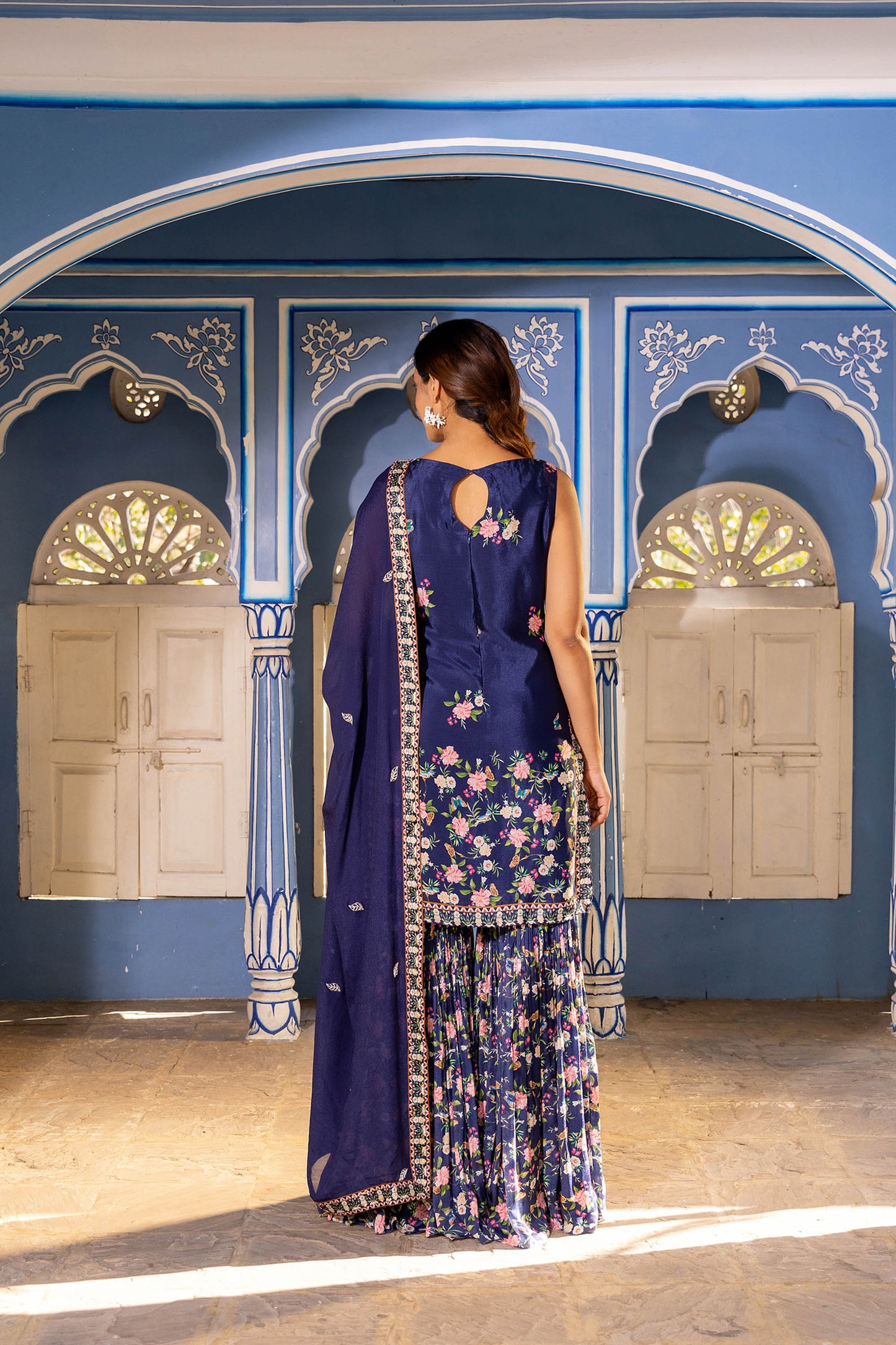 Navy Blue Georgette Crepe Sharara Set