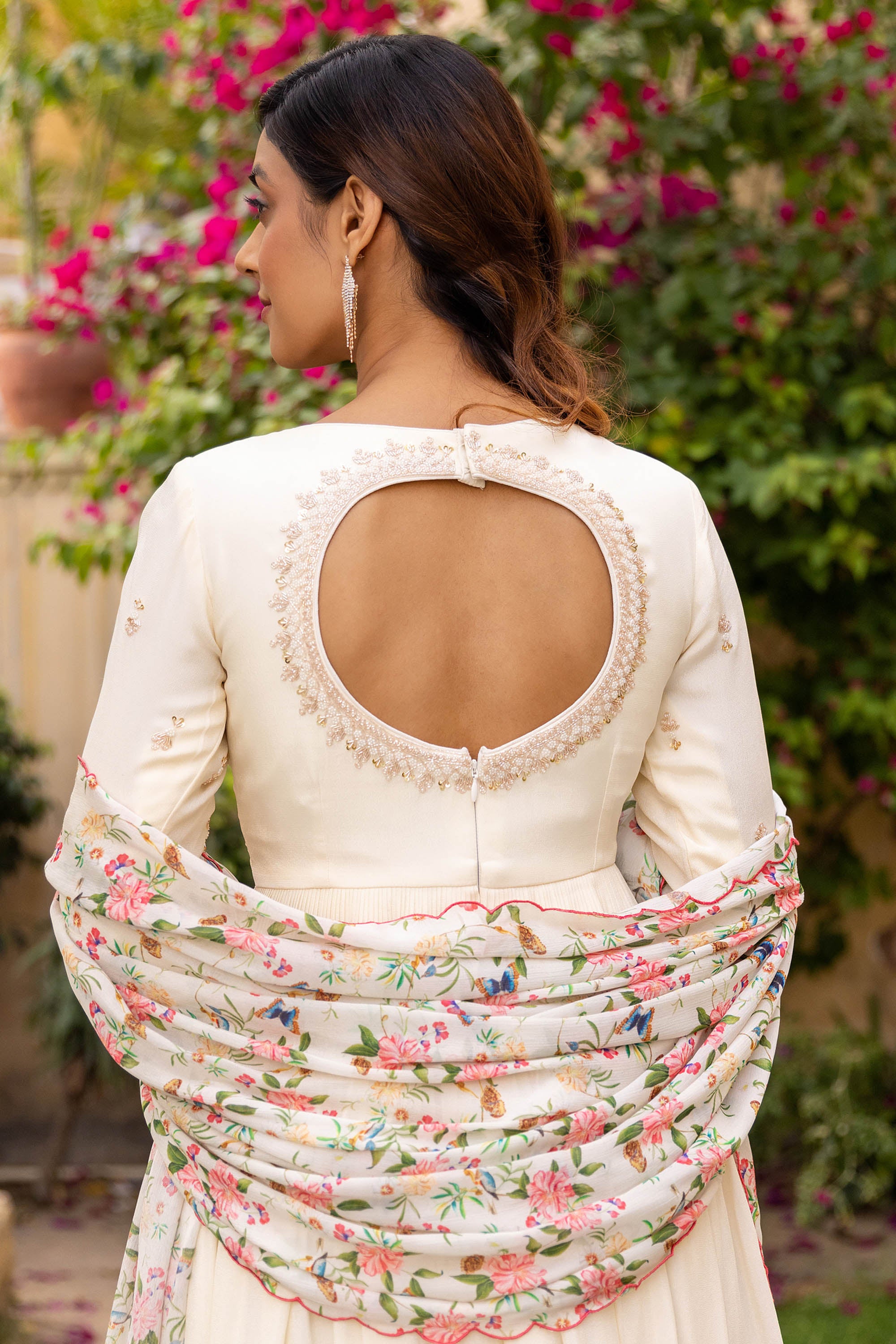 Off-White Georgette Crepe Embroidered Anarkali Set