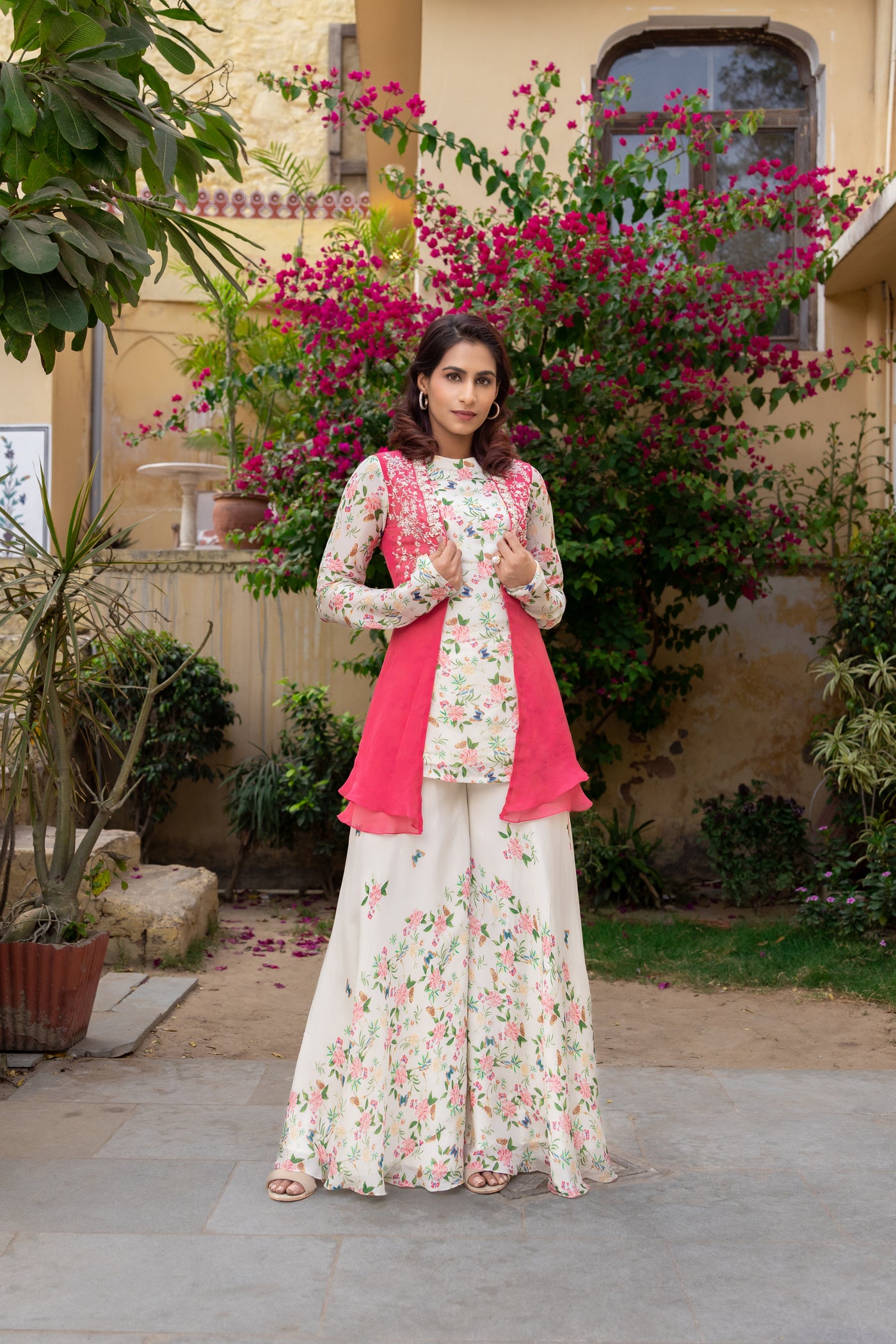 Off-White Georgette Crepe Embroidered Sharara Set