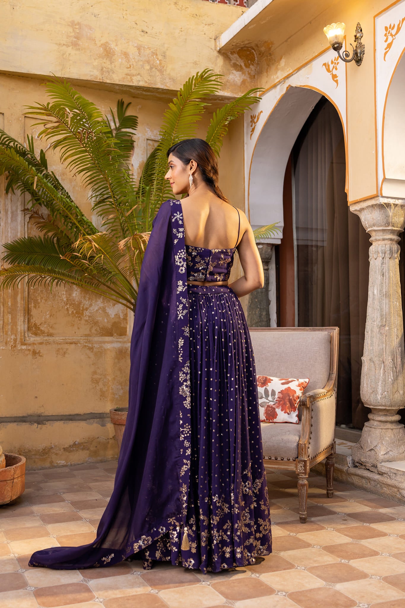 Purple Sequin Embroidered Lehenga Set