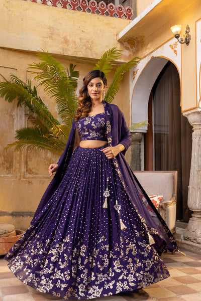 Purple Sequin Embroidered Lehenga Set