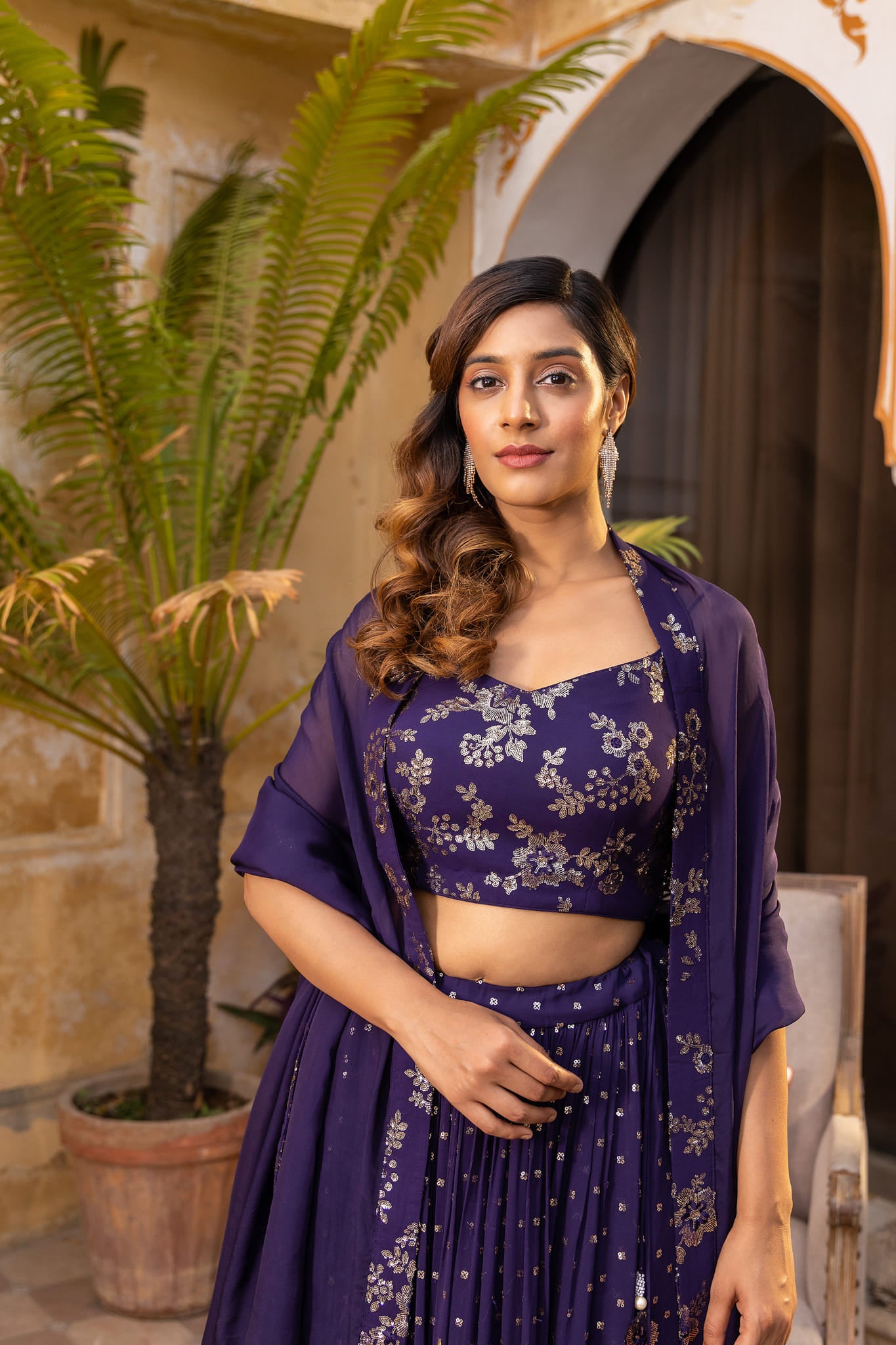 Purple Sequin Embroidered Lehenga Set