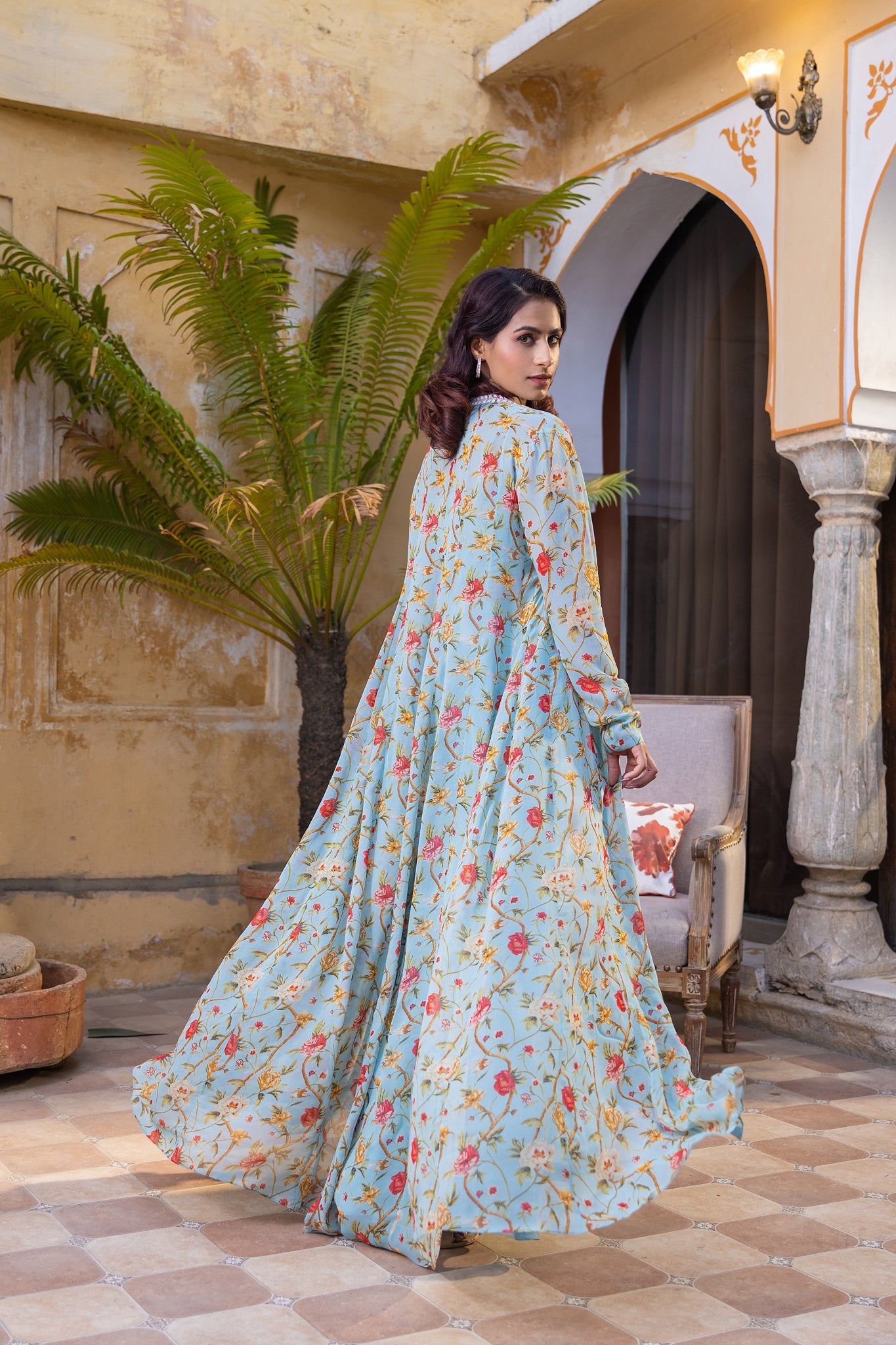 Light Blue Georgette Embroidered Jacket Set