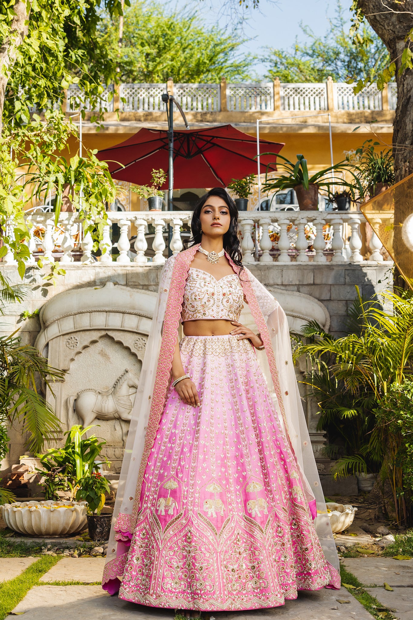 Pink ombre bridal lehenga set