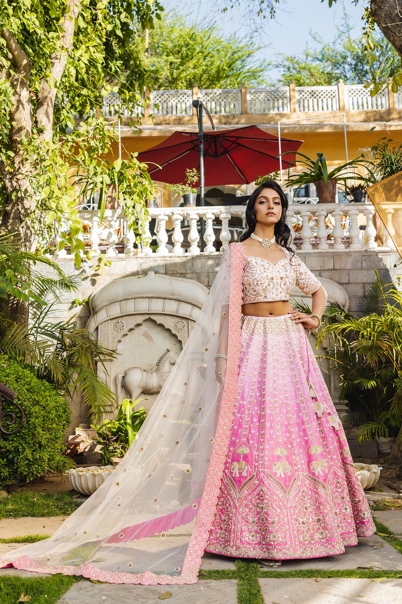 Pink ombre bridal lehenga set