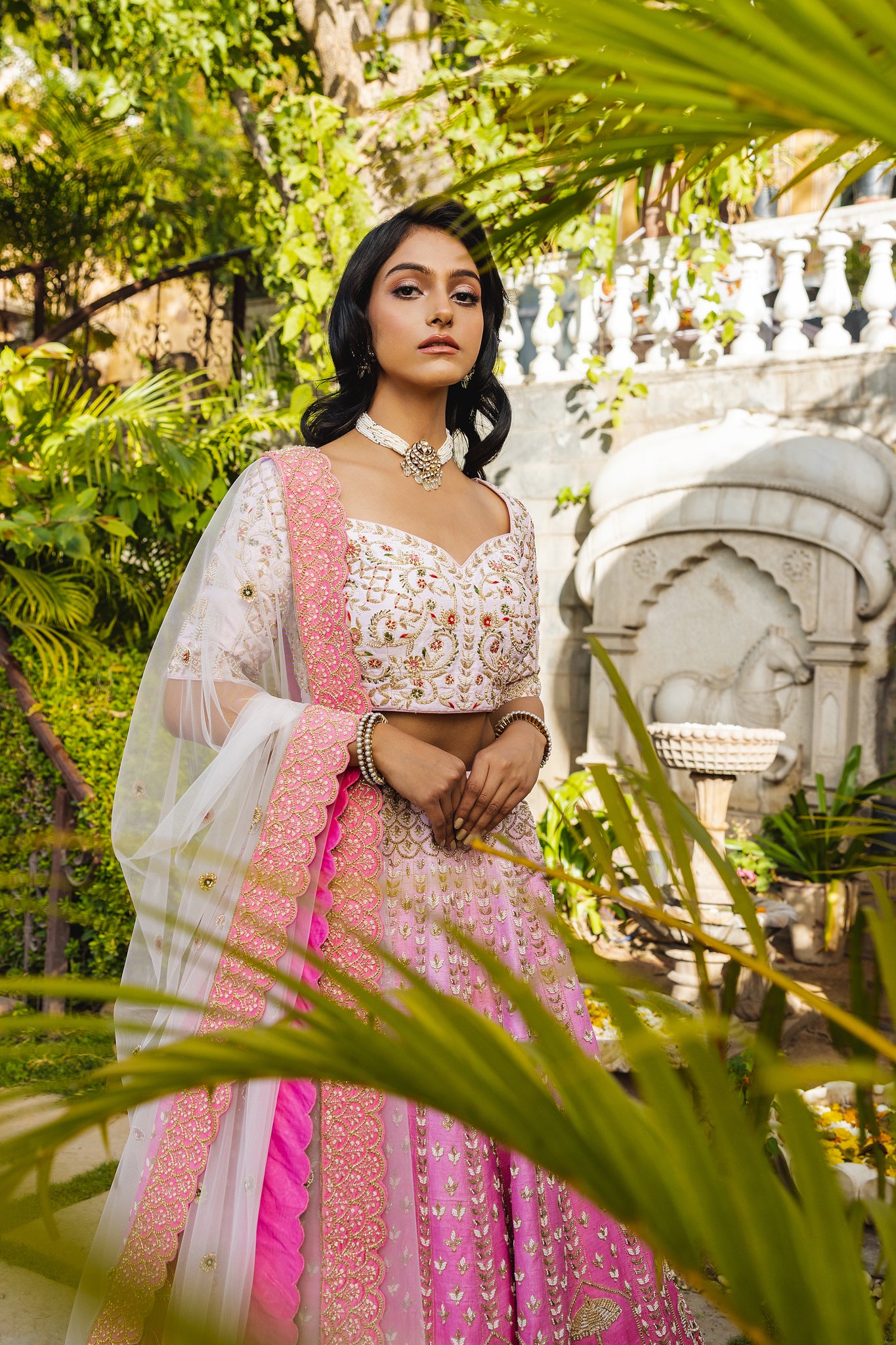 Pink ombre bridal lehenga set