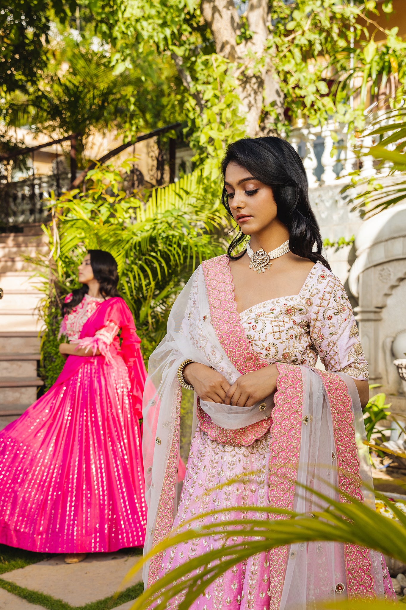 Pink ombre bridal lehenga set