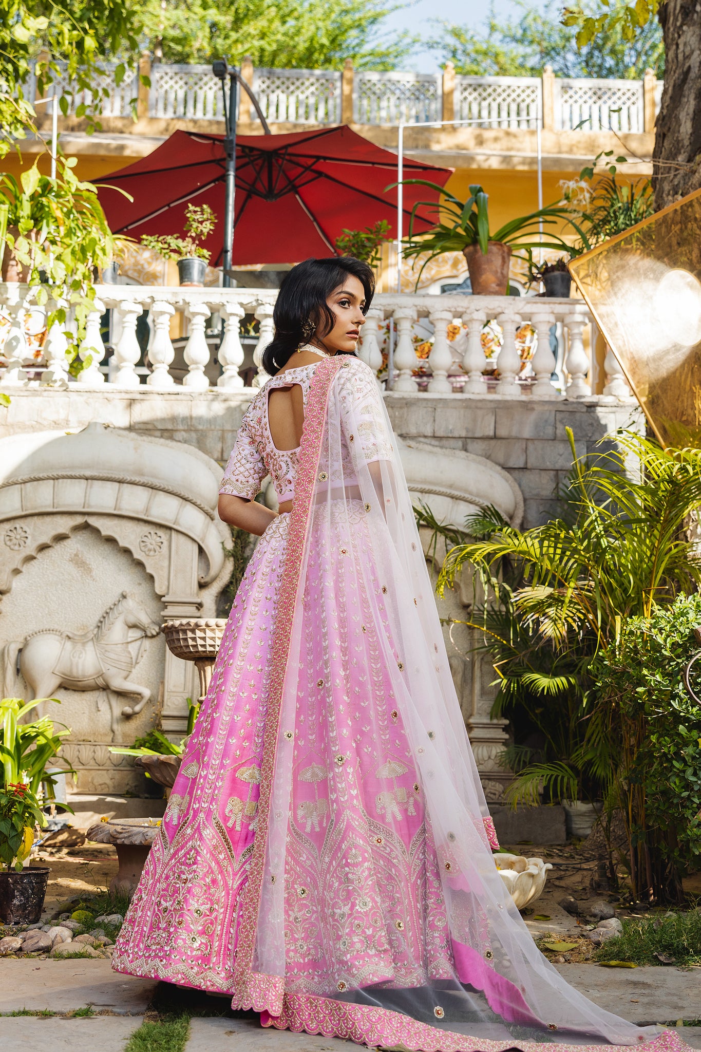 Pink ombre bridal lehenga set