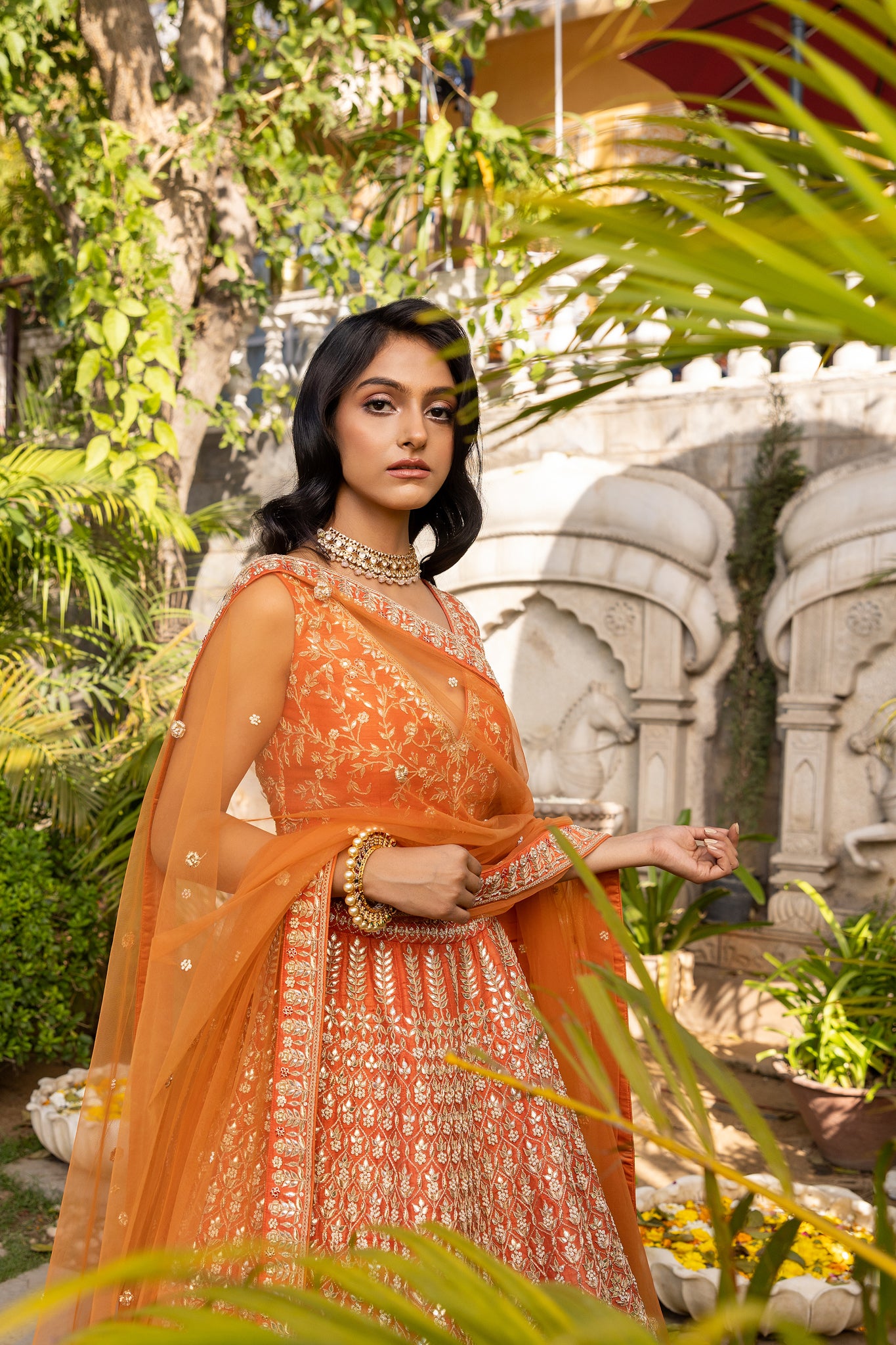 Rust orange bridal  lehenga set