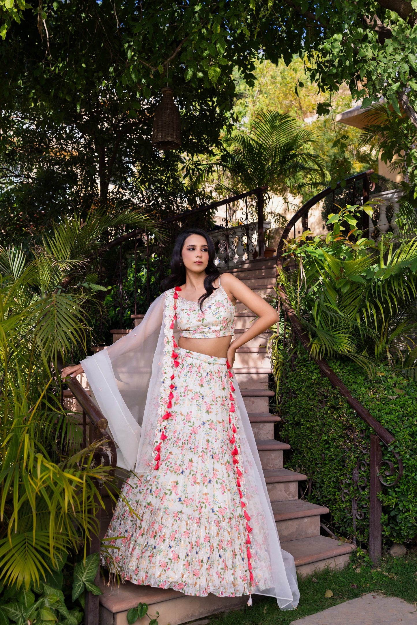 Off white cross lehenga set