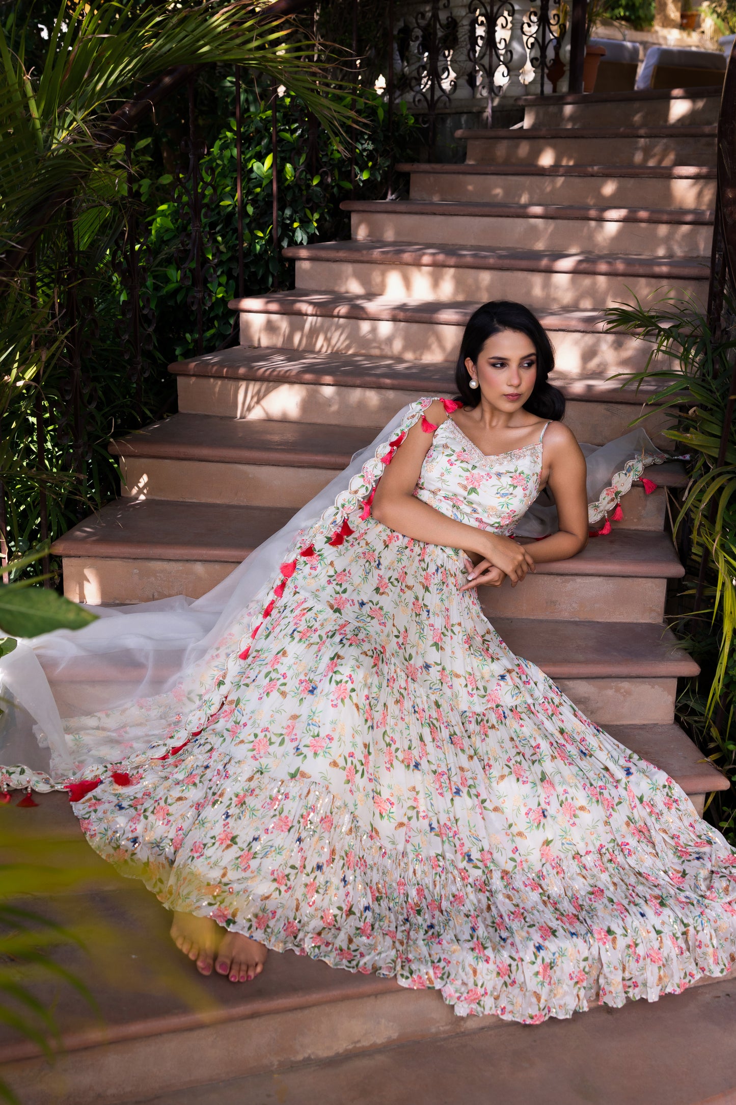 Off white cross lehenga set