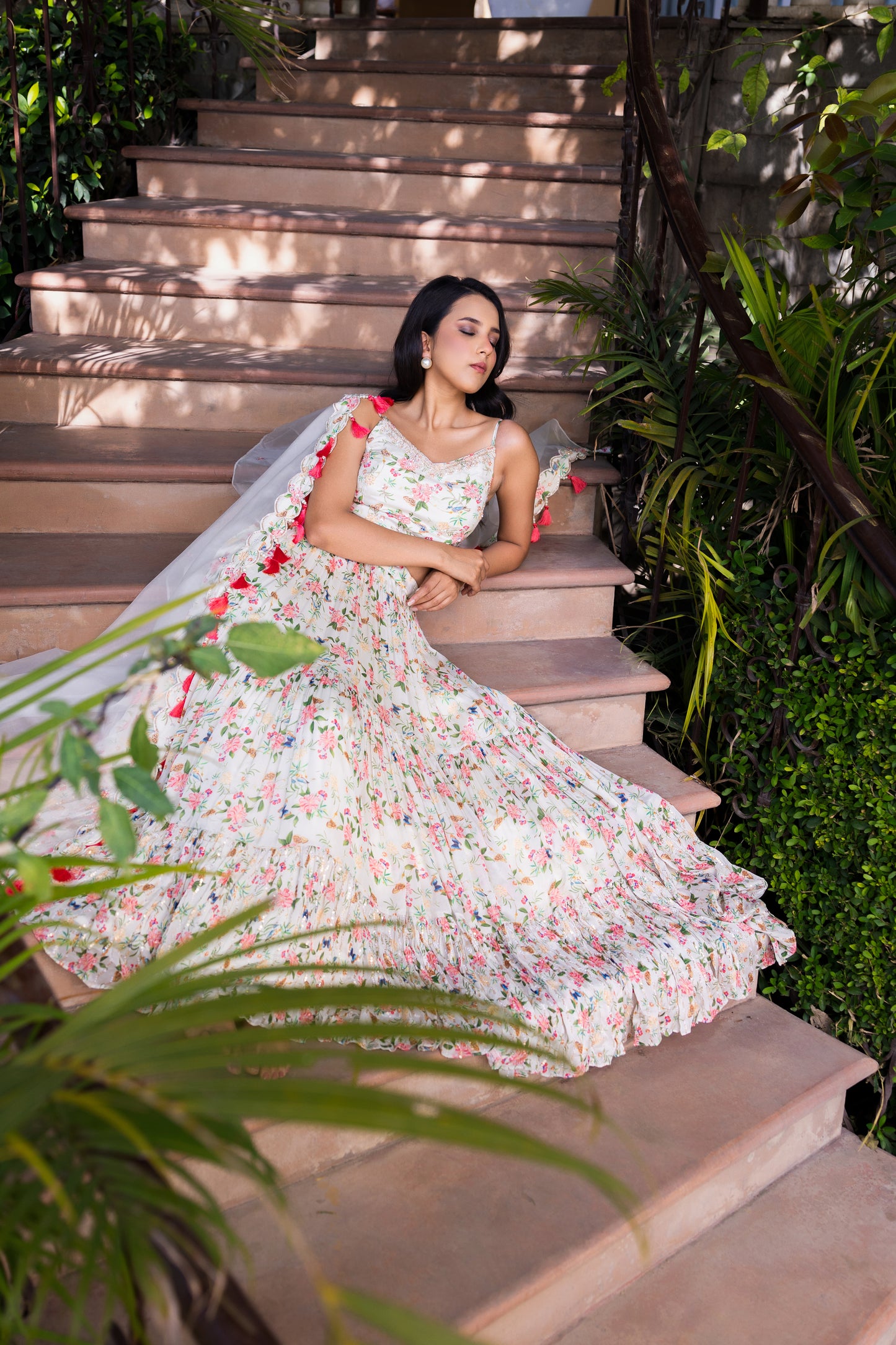 Off white cross lehenga set