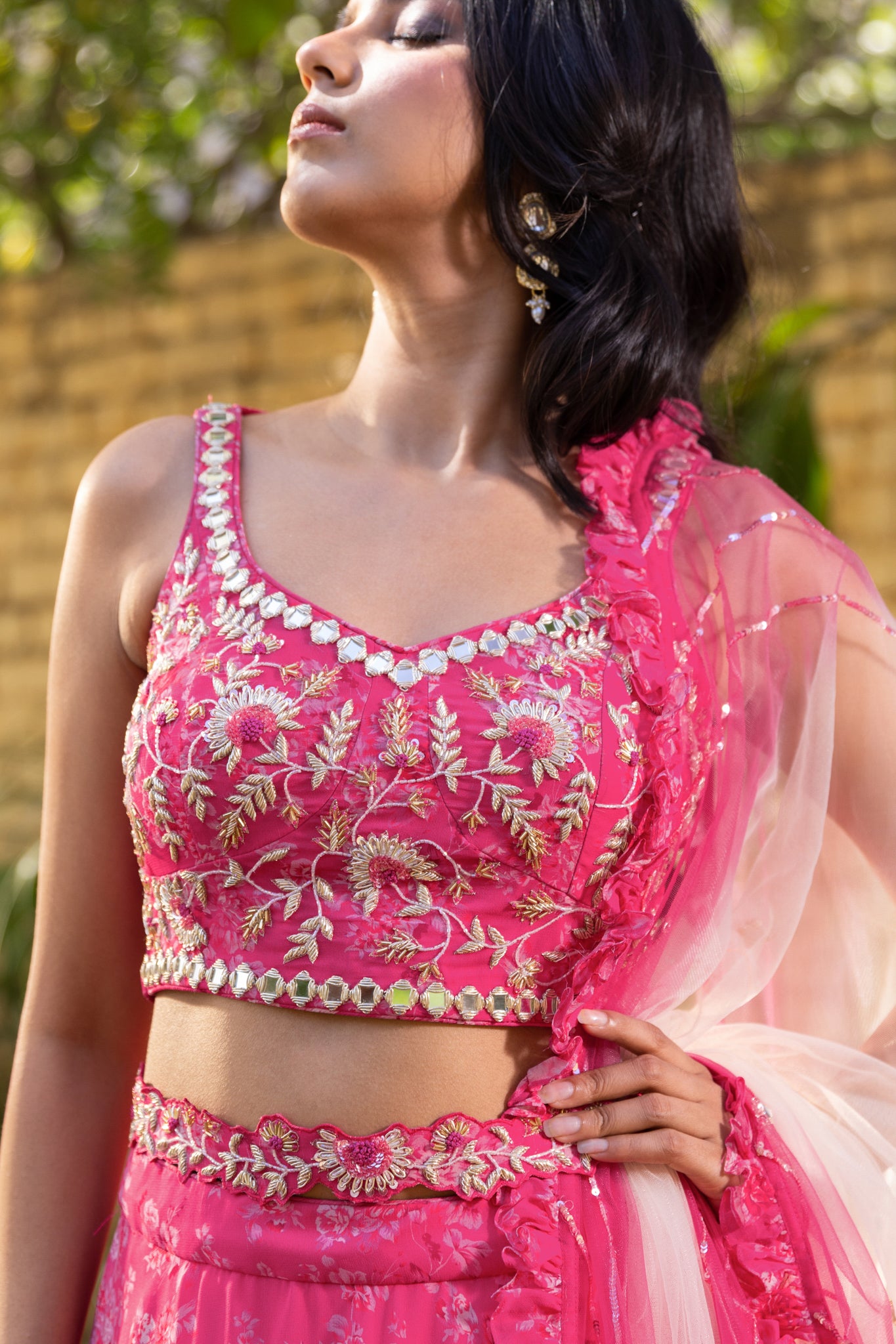 Pink mirror lehenga set