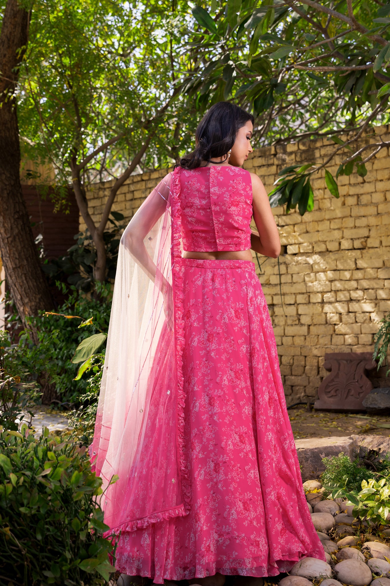 Pink mirror lehenga set