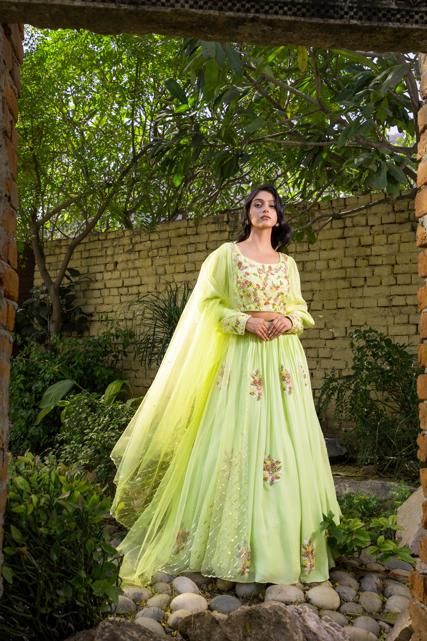 Mint thread work lehenga set