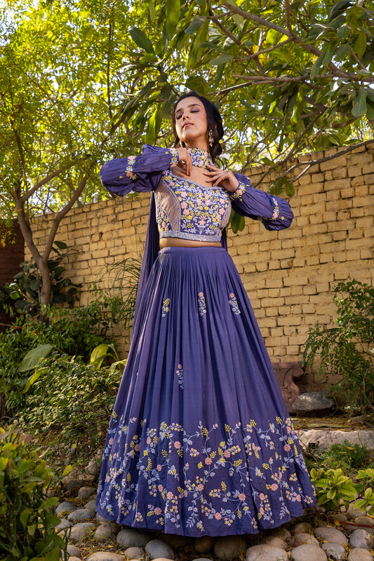 Lavender multi thread lehenga set