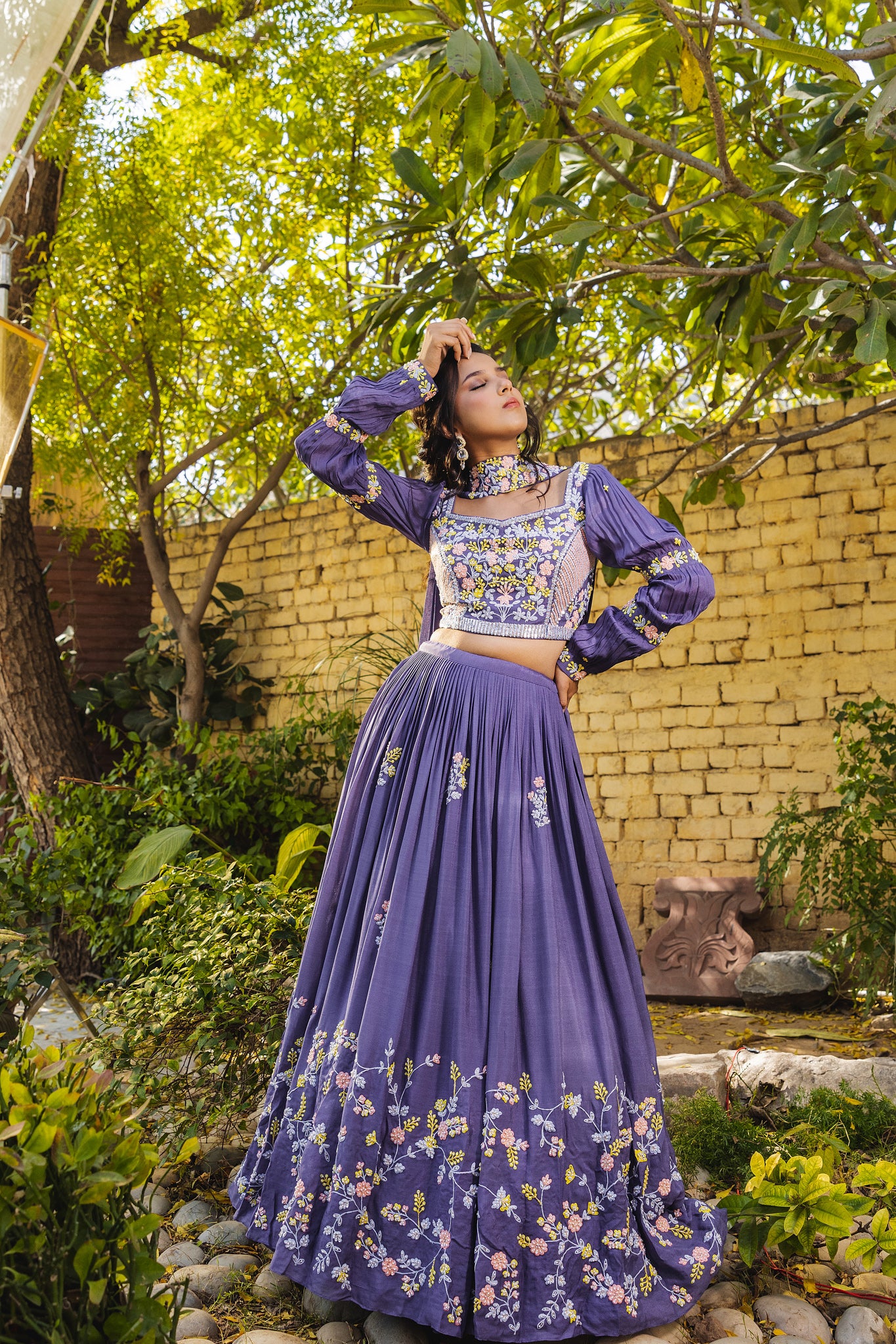 Lavender multi thread lehenga set