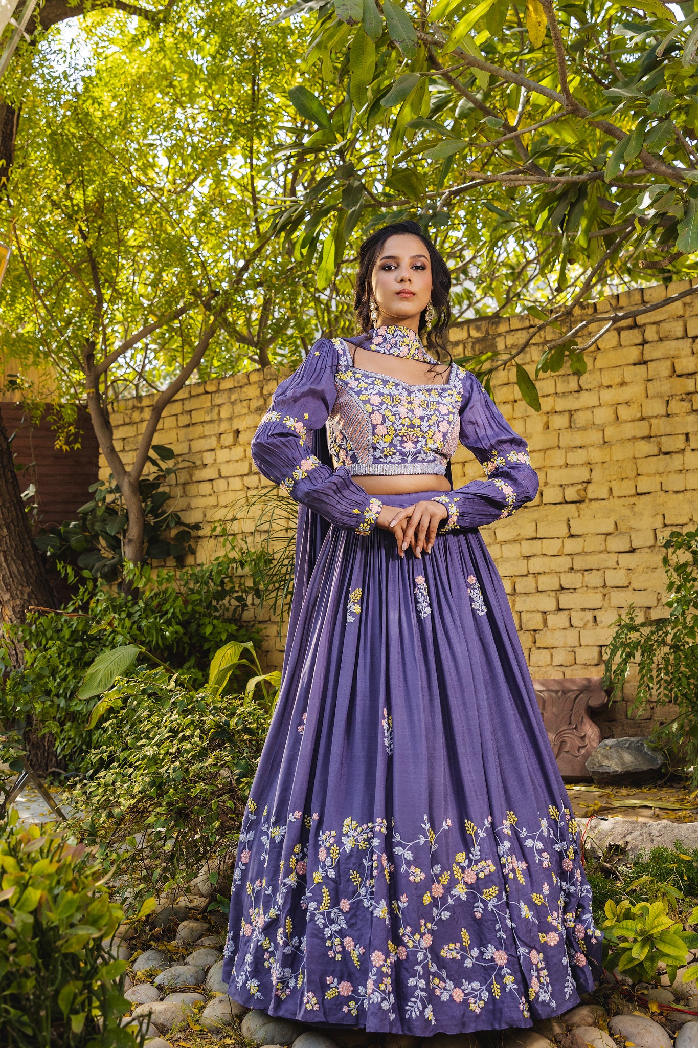 Lavender multi thread lehenga set