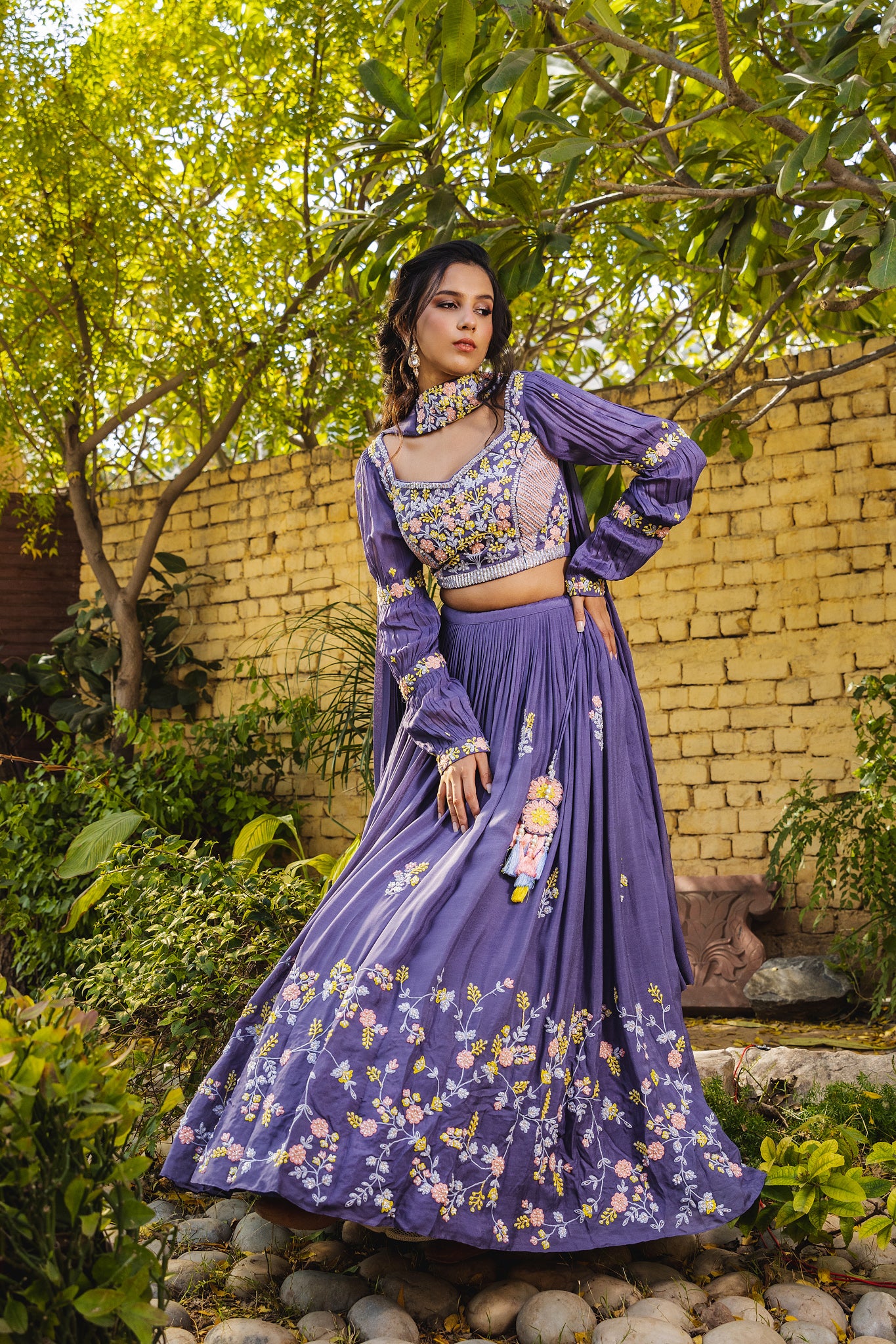 Lavender multi thread lehenga set