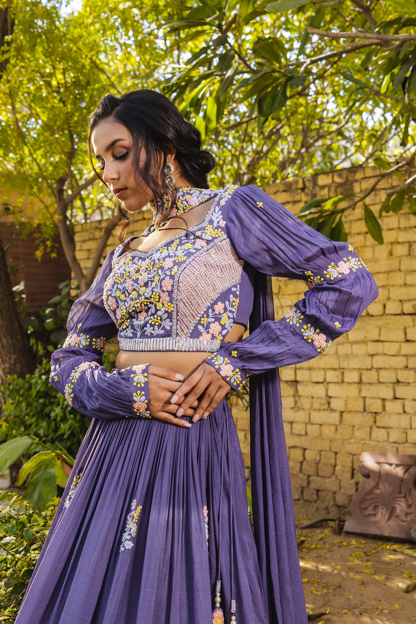 Lavender multi thread lehenga set