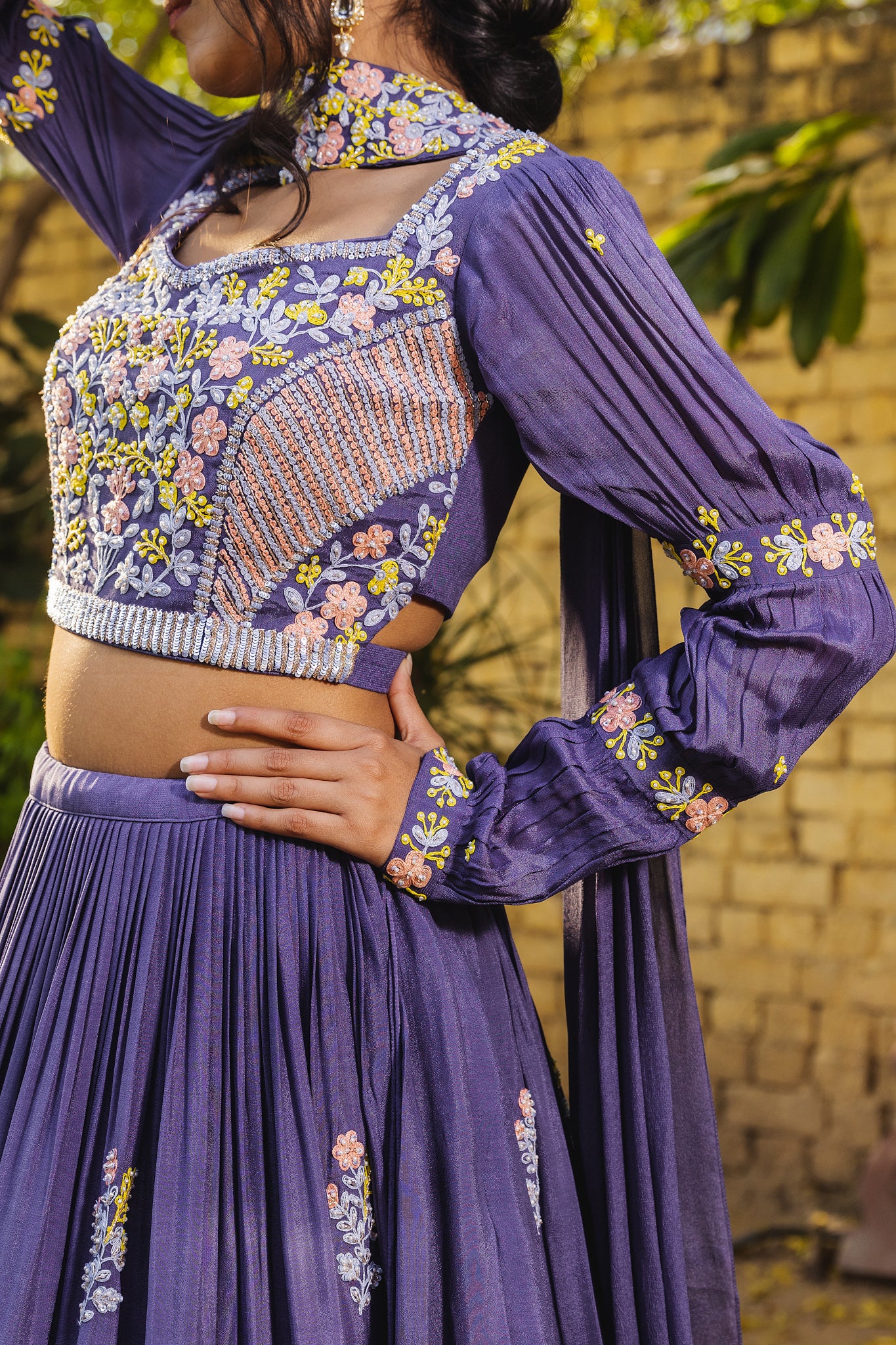 Lavender multi thread lehenga set