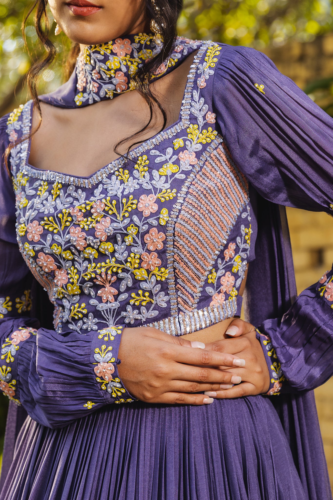 Lavender multi thread lehenga set