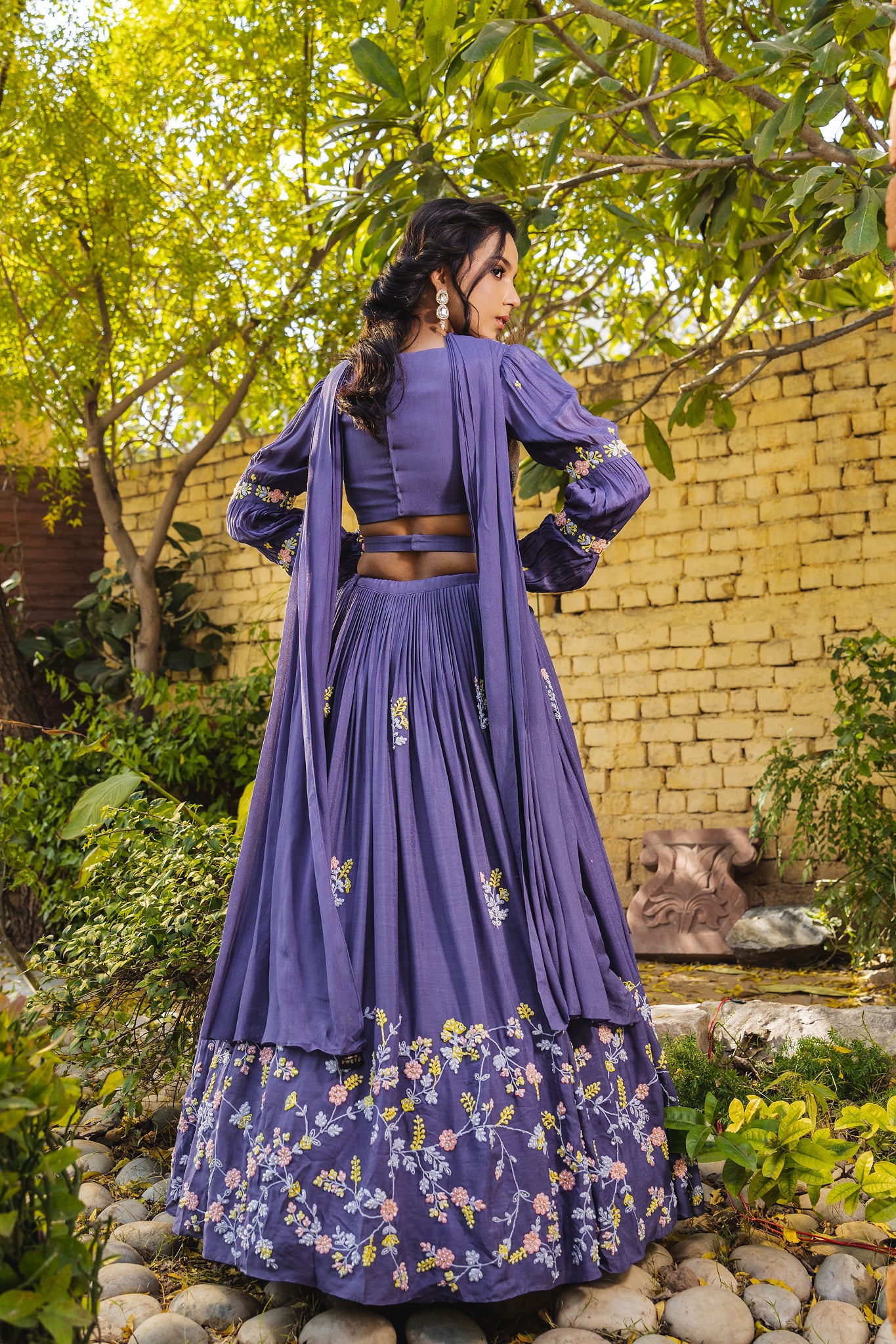 Lavender multi thread lehenga set