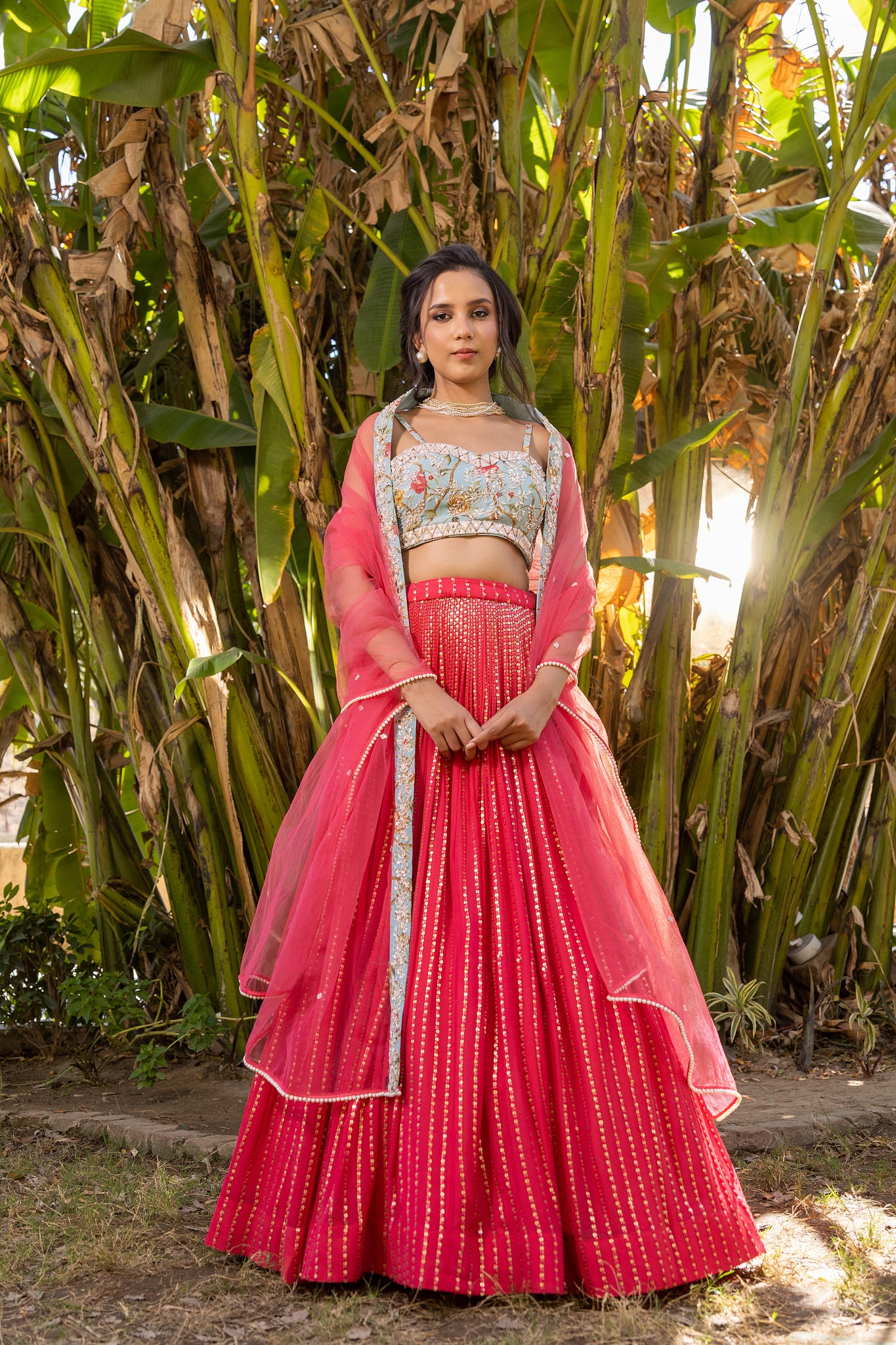 Coral bustier Lehenga Set