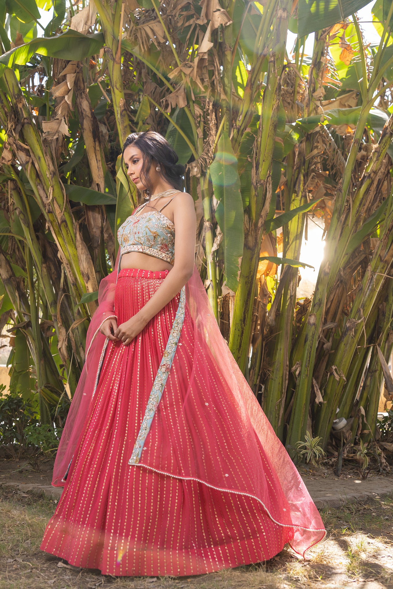 Coral bustier Lehenga Set