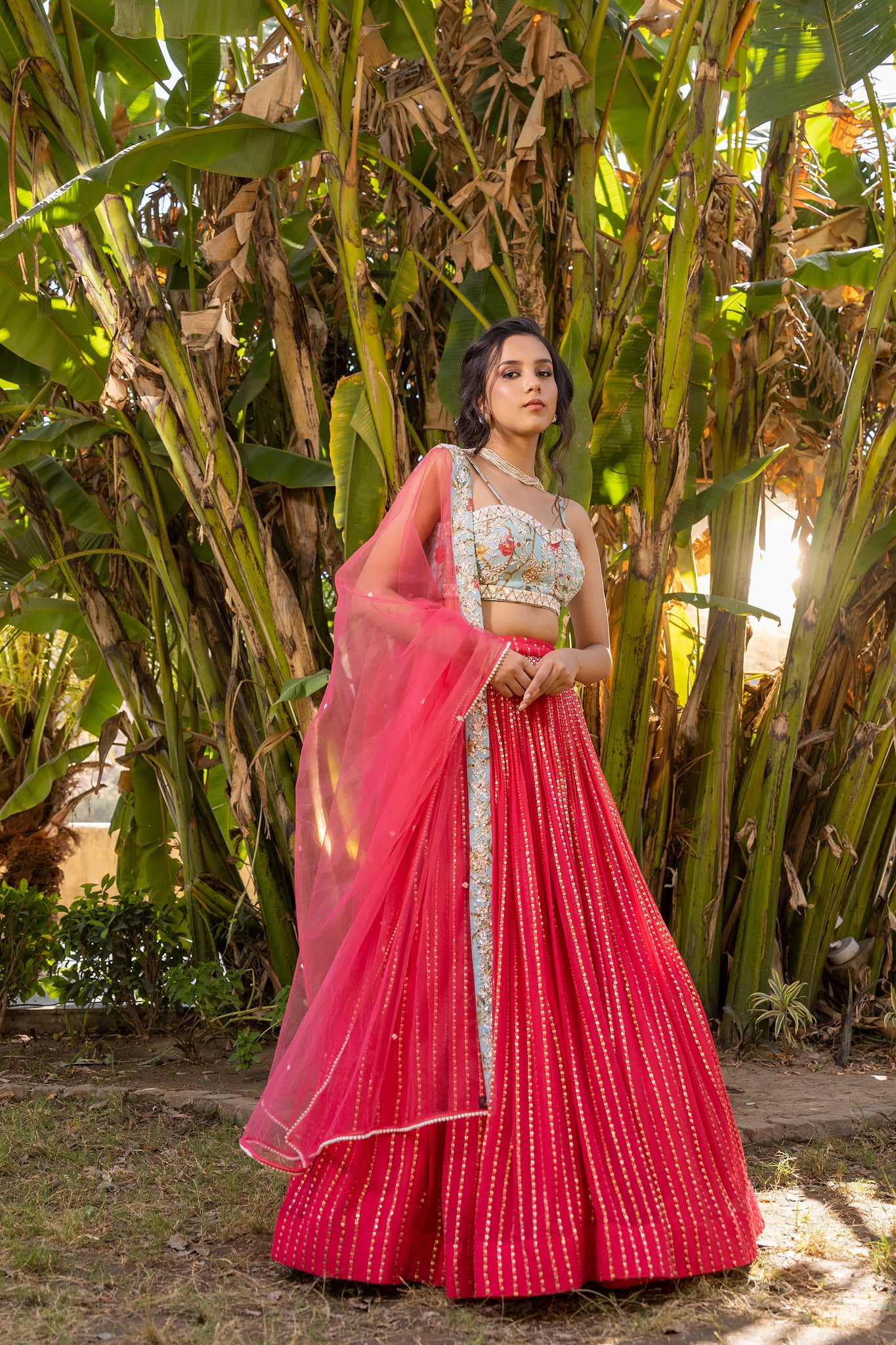 Coral bustier Lehenga Set