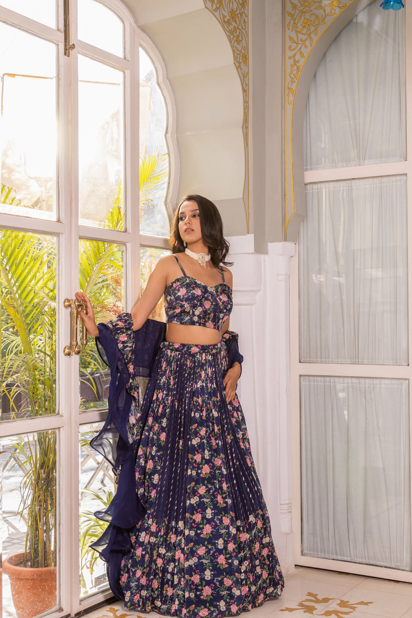 Blue corset lehenga set