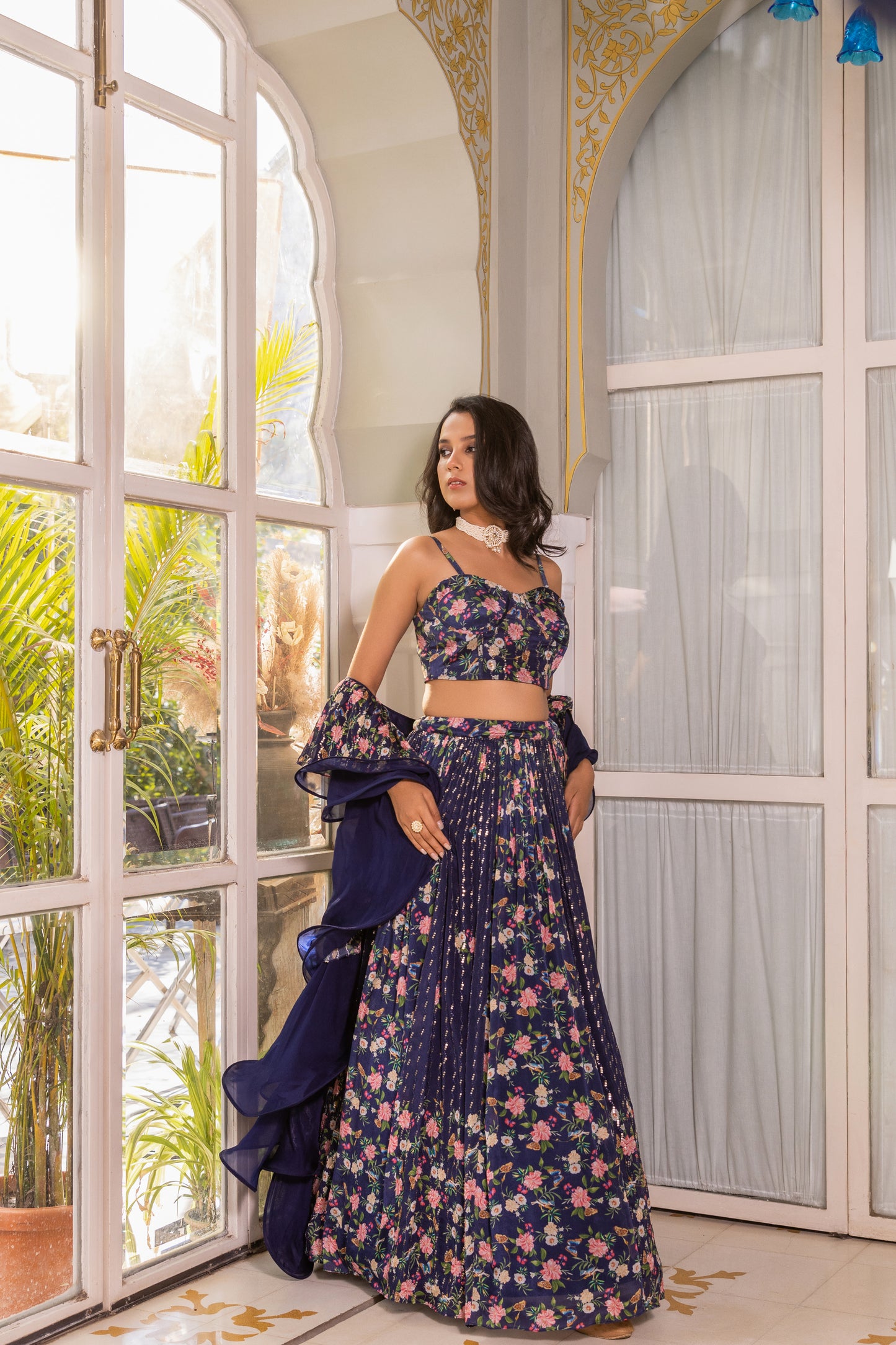 Blue corset lehenga set