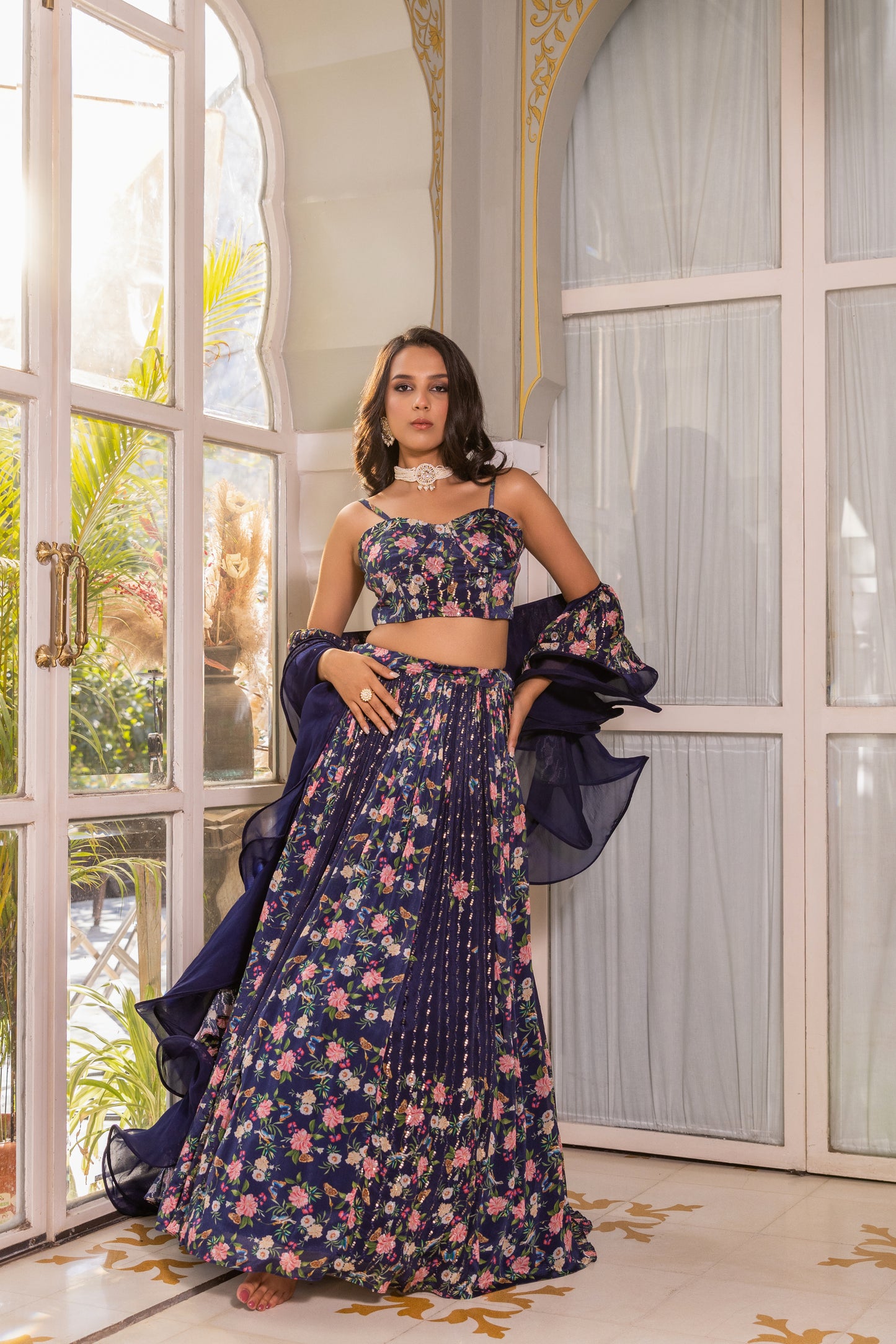 Blue corset lehenga set