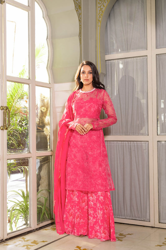 Pink Georgette Embroidered Kurta Set