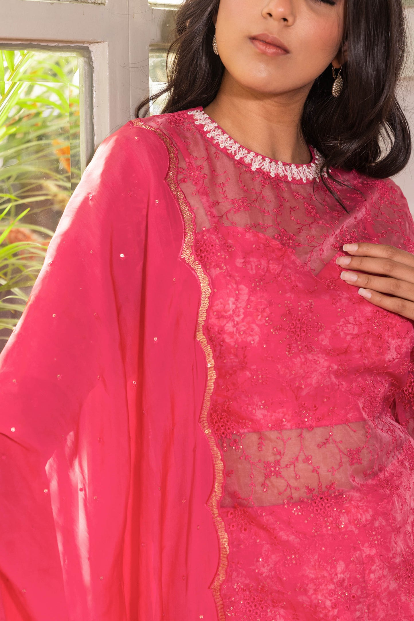 Pink Georgette Embroidered Kurta Set