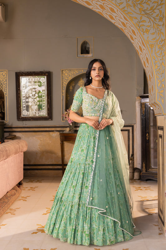 GREEN LAYER LEHENGA