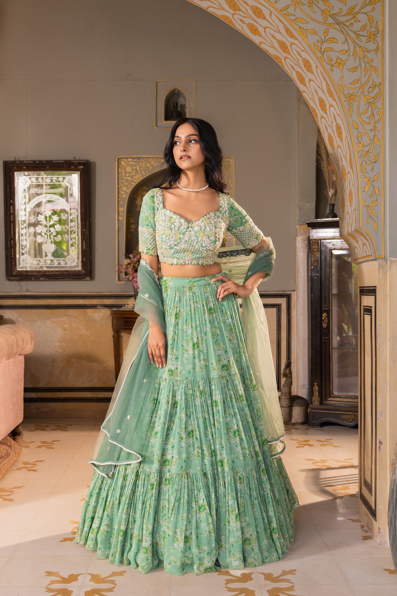 GREEN LAYER LEHENGA