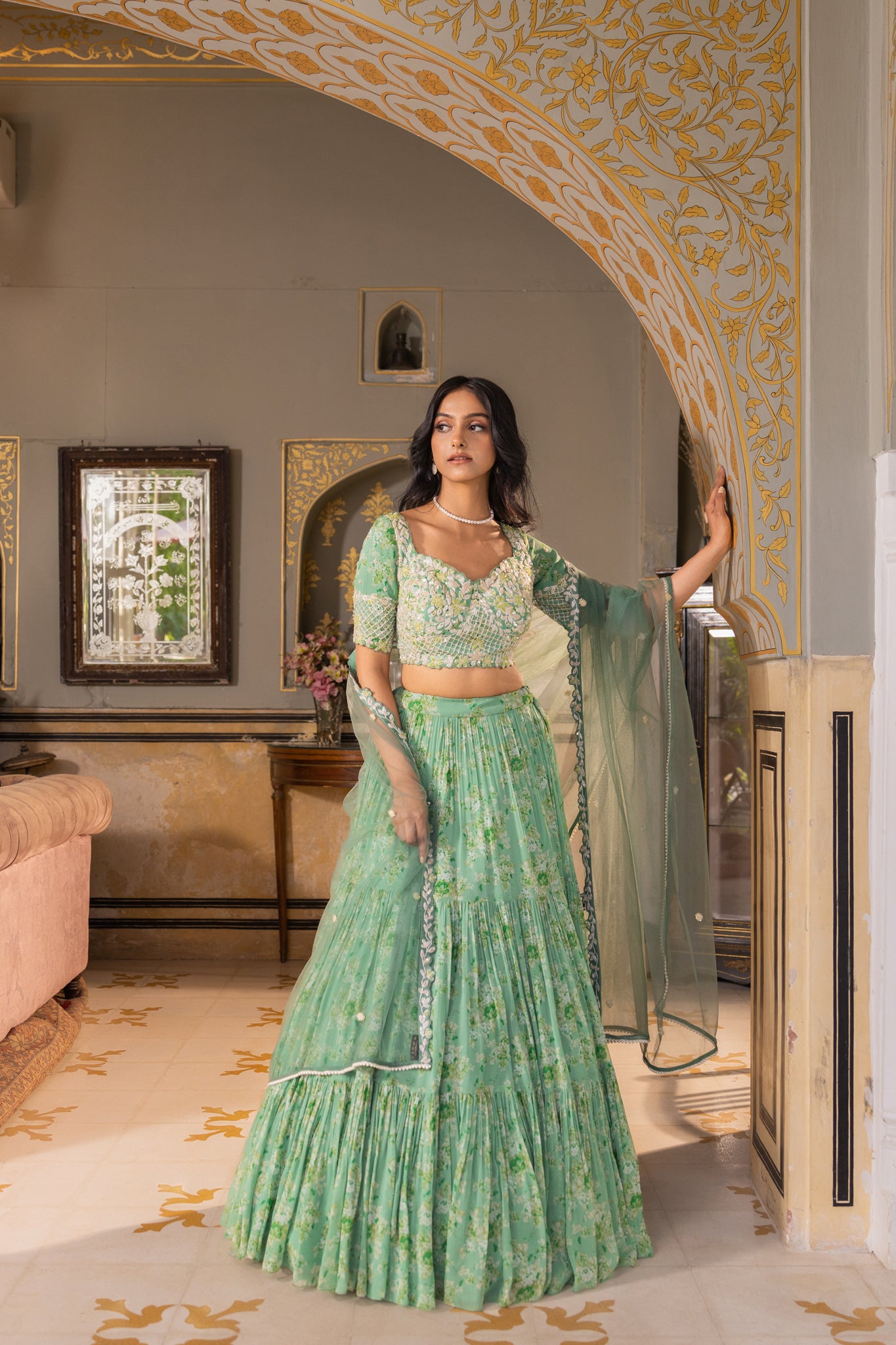 GREEN LAYER LEHENGA