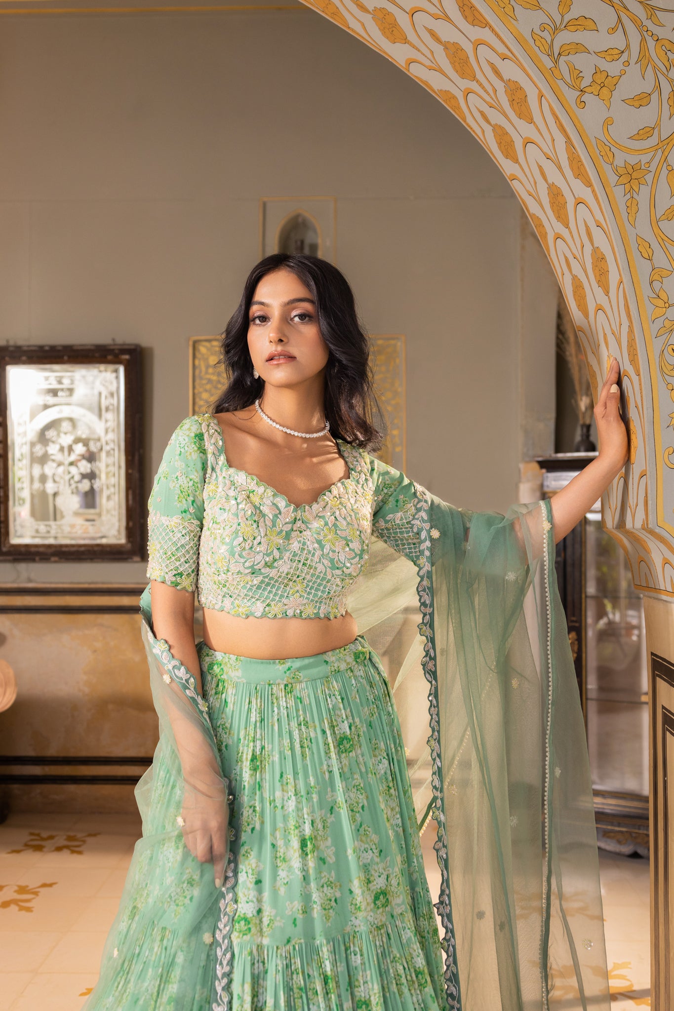 GREEN LAYER LEHENGA