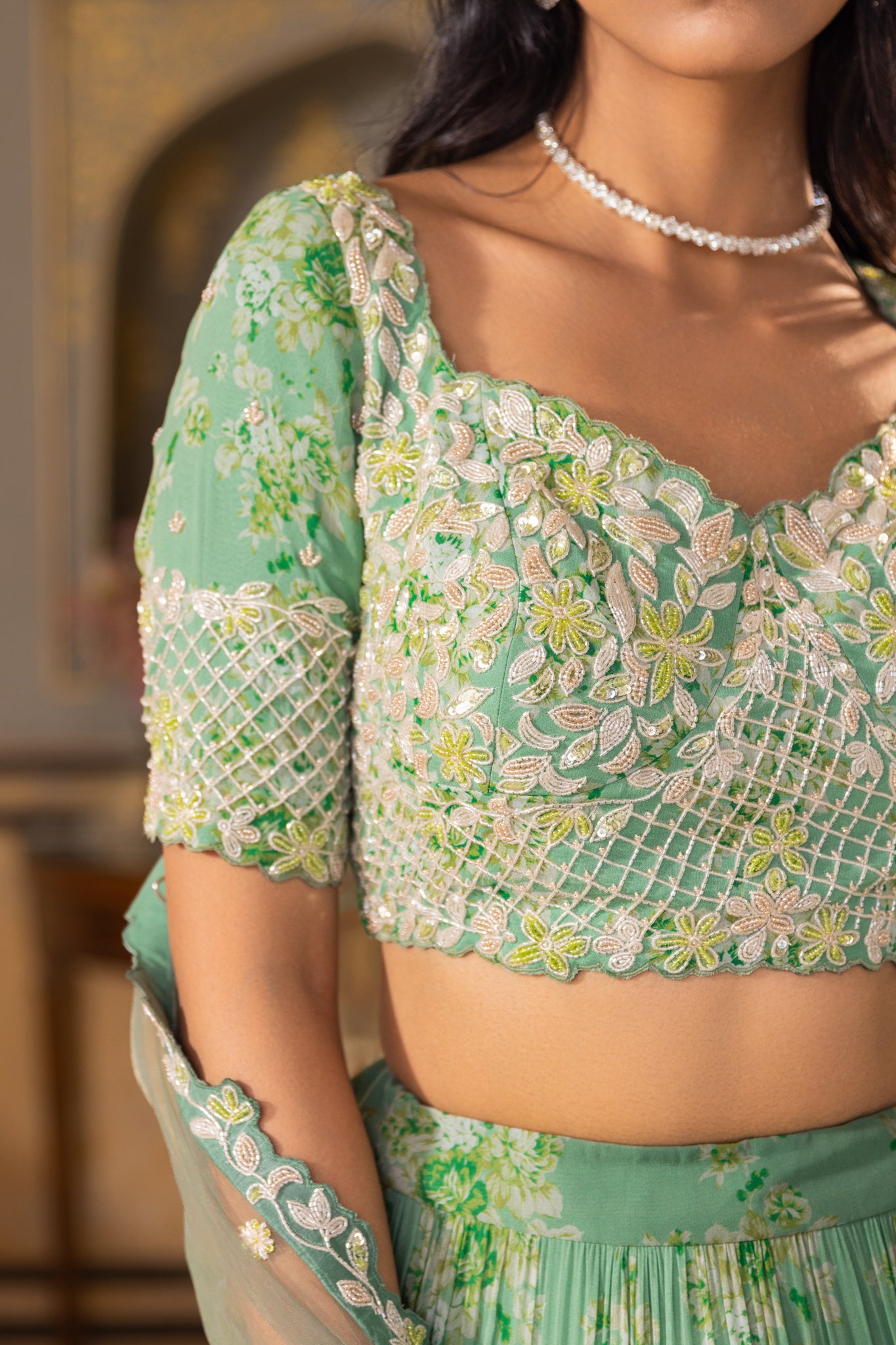 GREEN LAYER LEHENGA