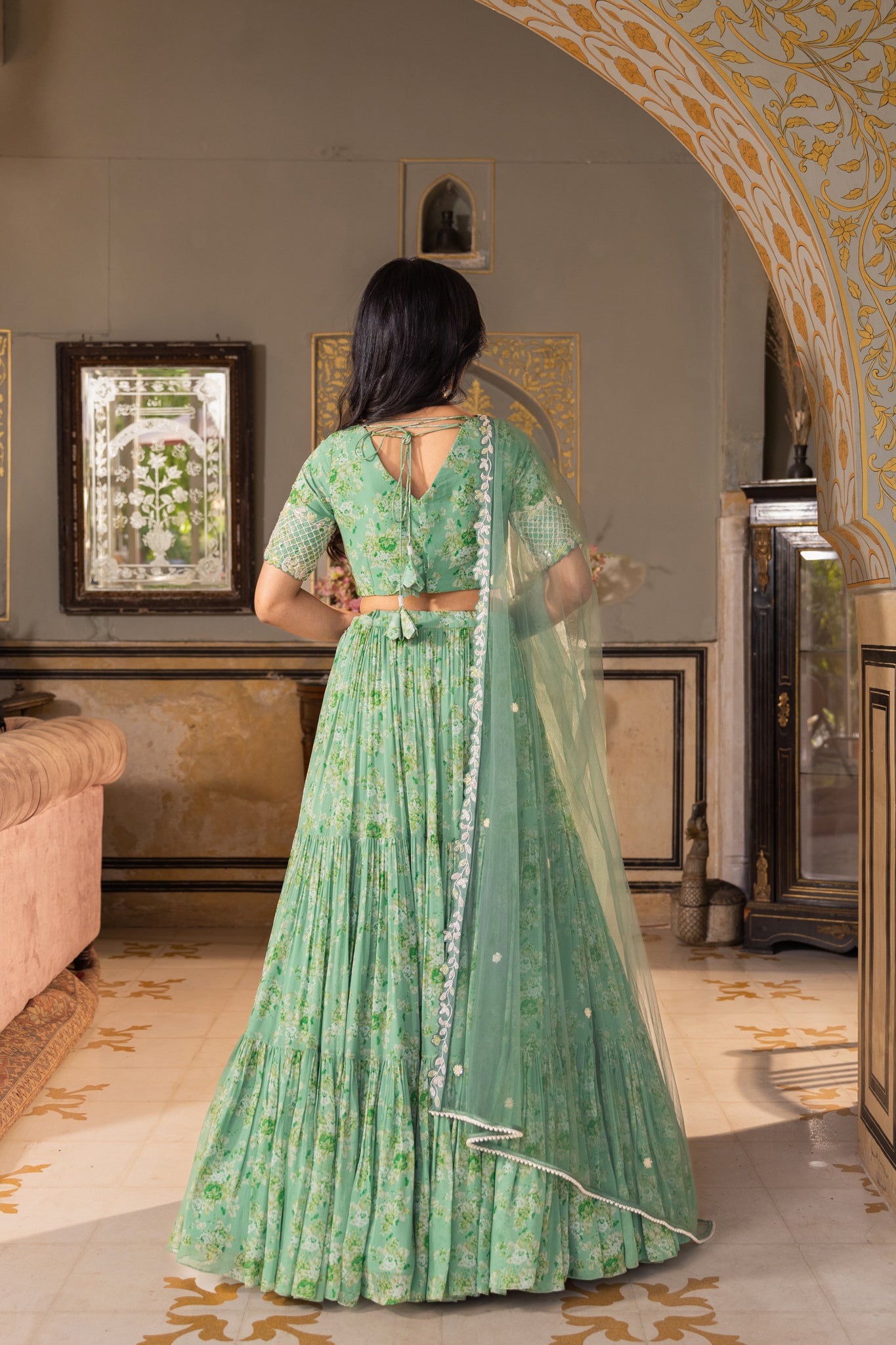 GREEN LAYER LEHENGA