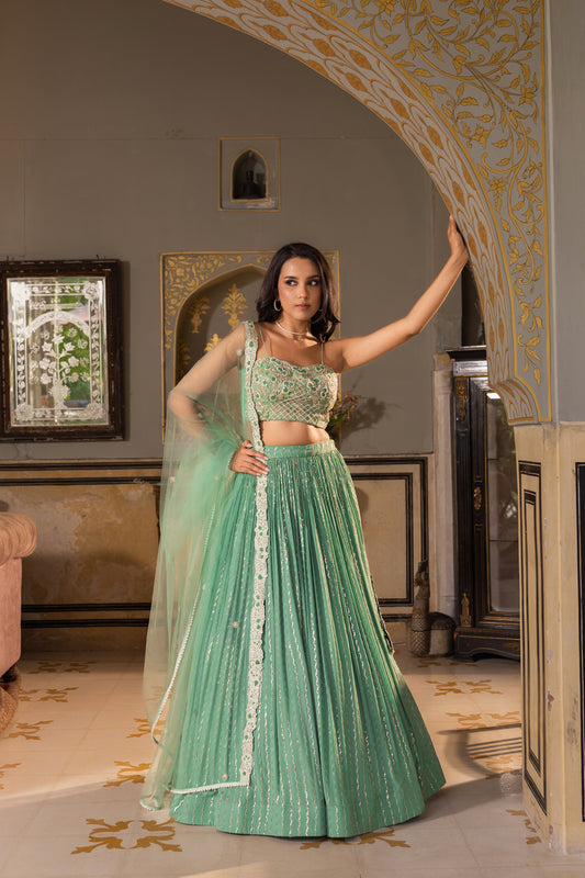 Green Bustier lehenga set