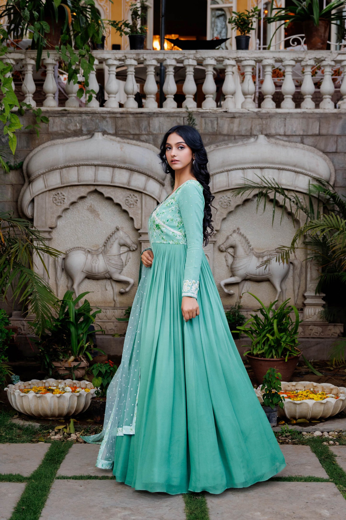 Green Georgette Hand Embroidered Anarkali Set