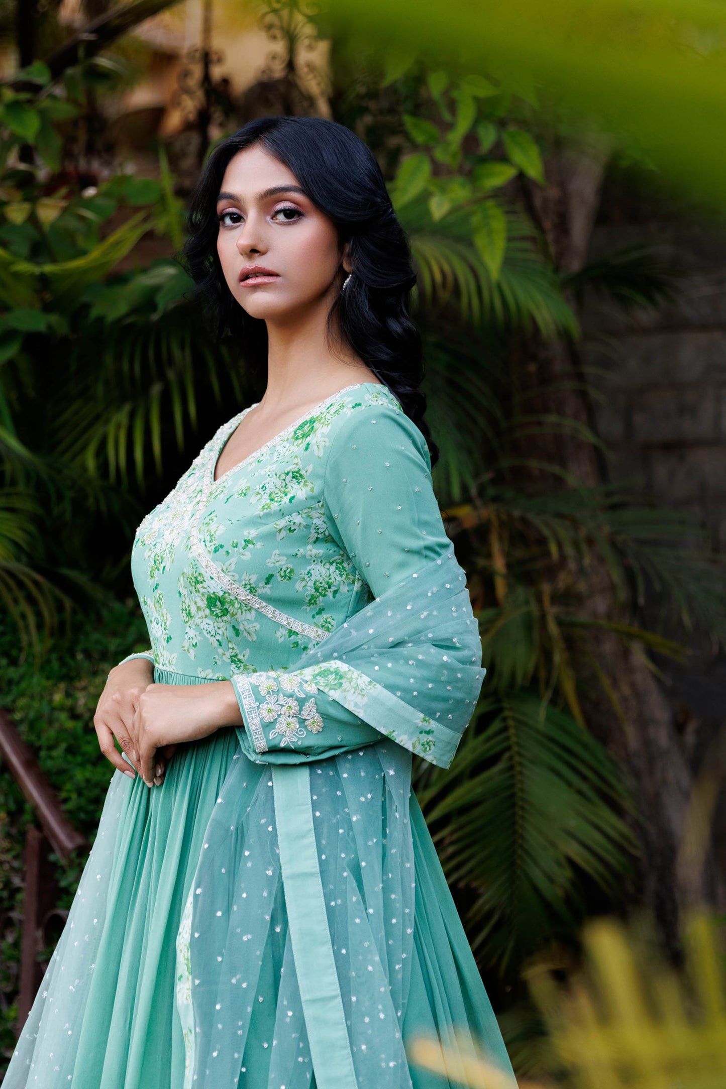 Green Georgette Hand Embroidered Anarkali Set