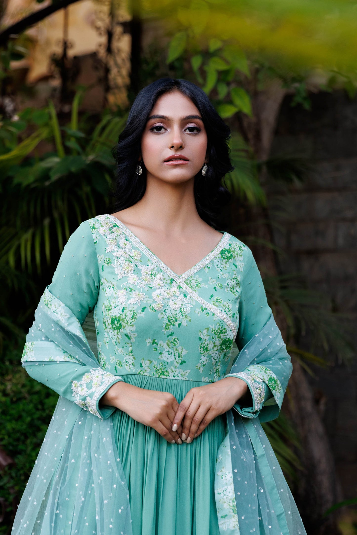 Green Georgette Hand Embroidered Anarkali Set