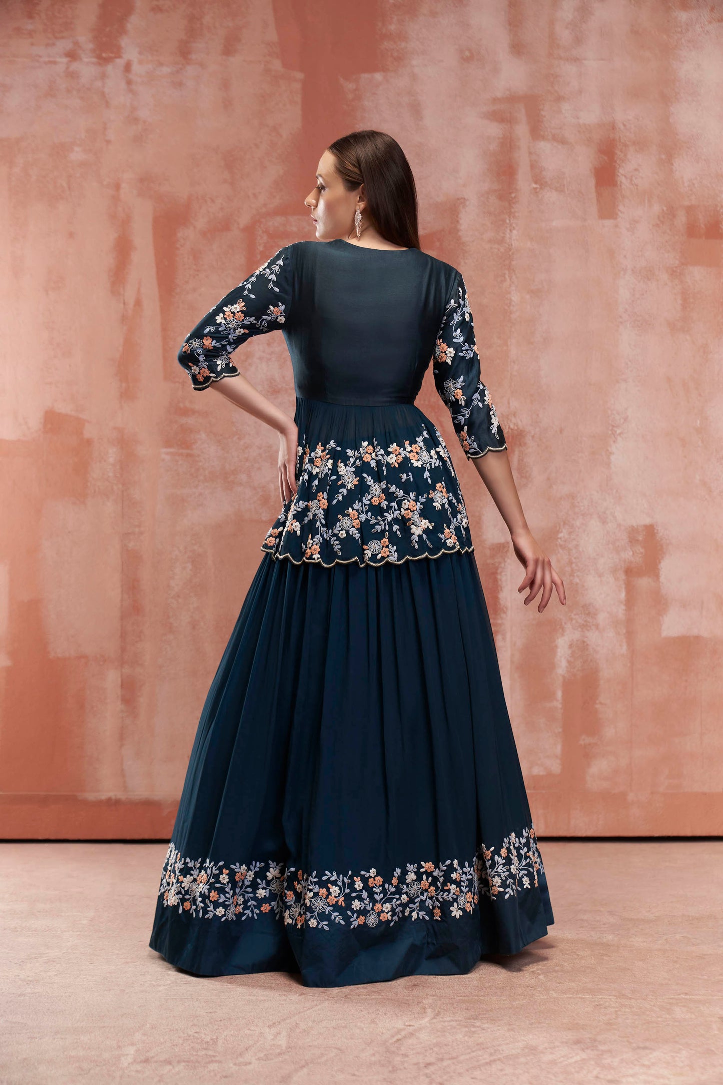 Peacock Blue Embroidered Lehenga Set