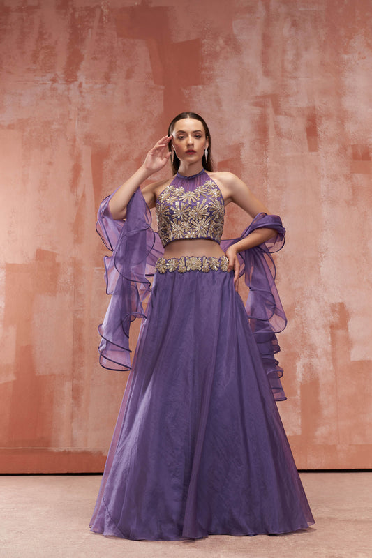 Lavender Embroidered Lehenga Set