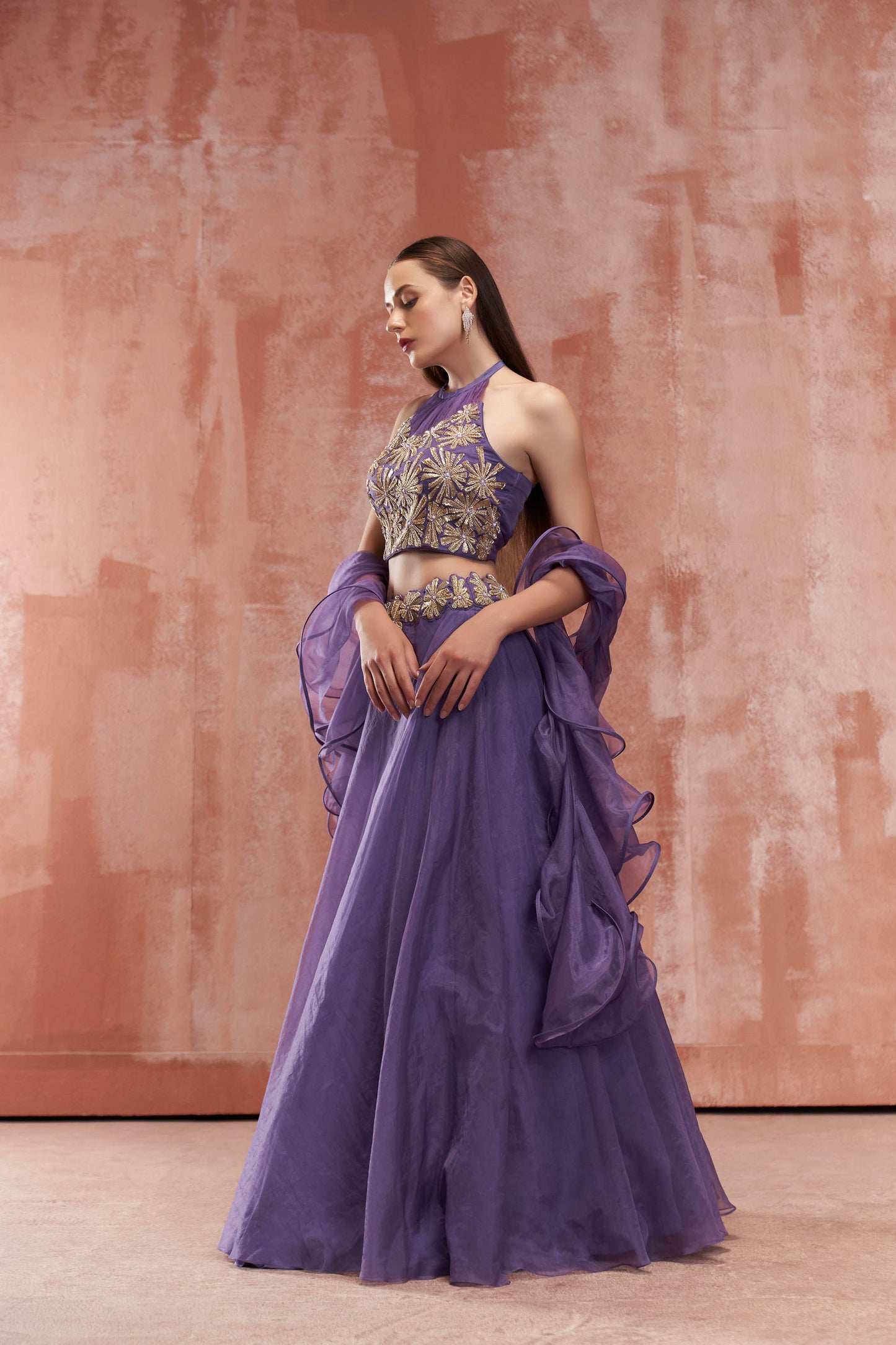 Lavender Embroidered Lehenga Set