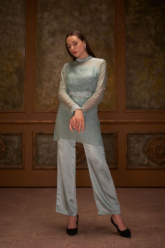 Sea Green Satin Pant Set